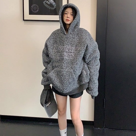 Letter Stitch Oversize Boa Hoodie OS2061