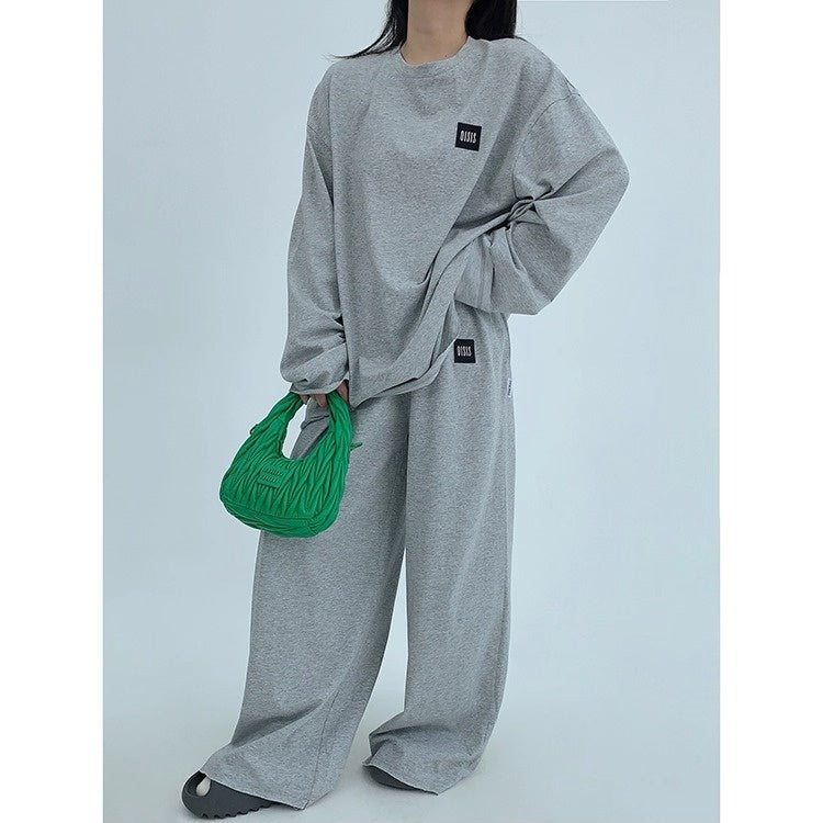 【上下別売り】Tag Design Long-sleeved T-shirt & Loose Casual Pants Set-up OS2033