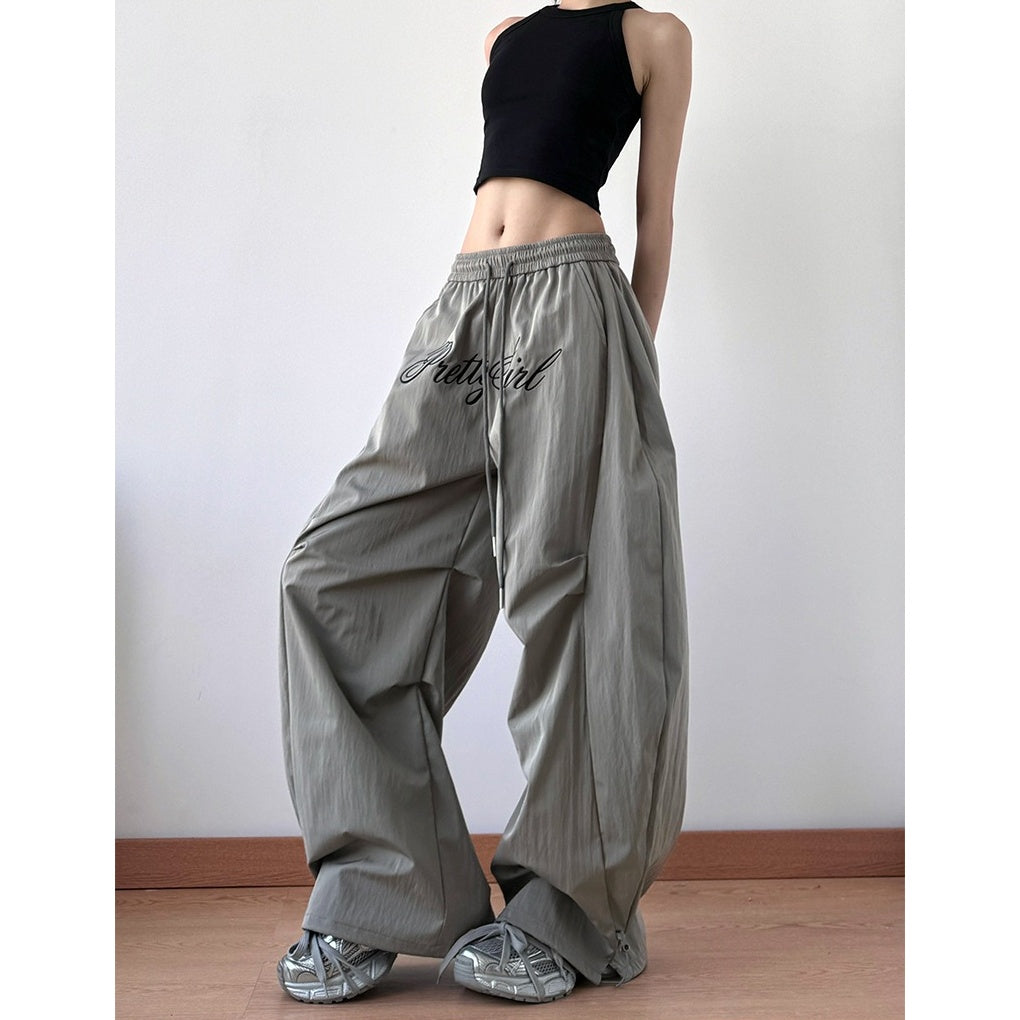 Letter Embroidery Pleated Paratrooper Curve Pants MW10169