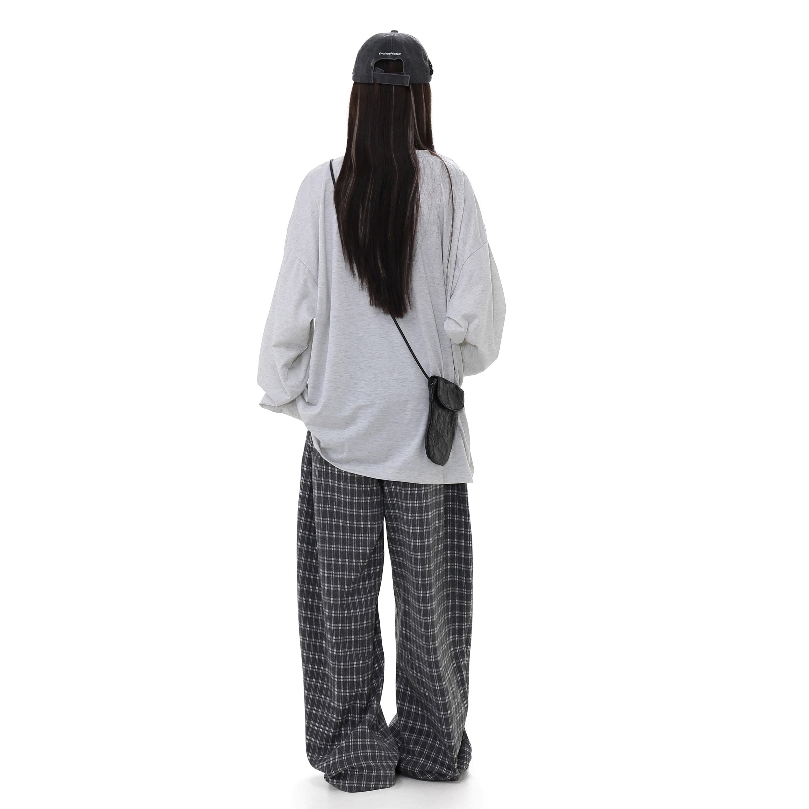 Elastic Waist Plaid Wide-leg Pants GB7038