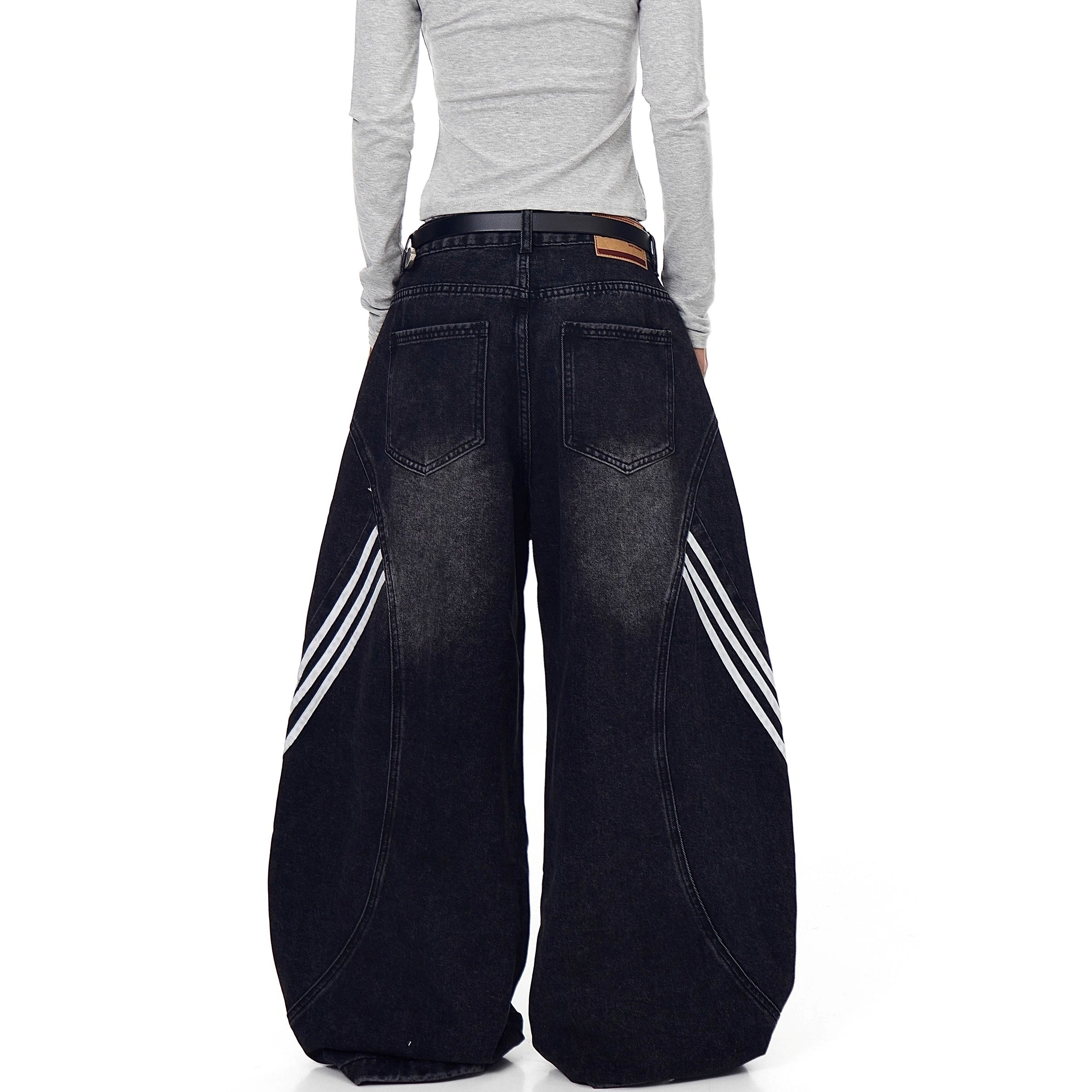 Striped Patchwork Washed Scimitar Jeans BK7031