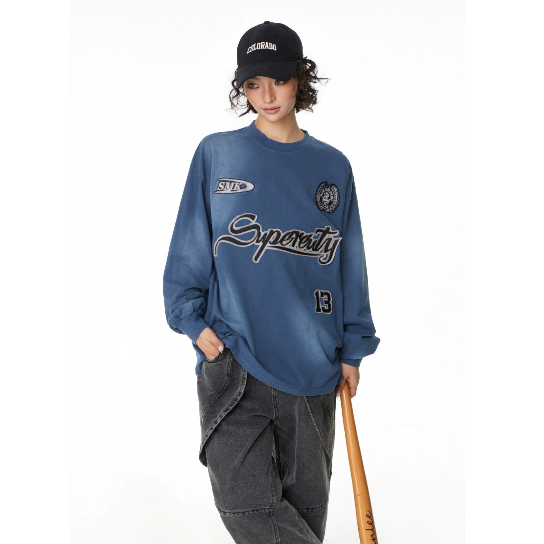 Washed Patch Embroidered Long-Sleeve T-shirt MW10246
