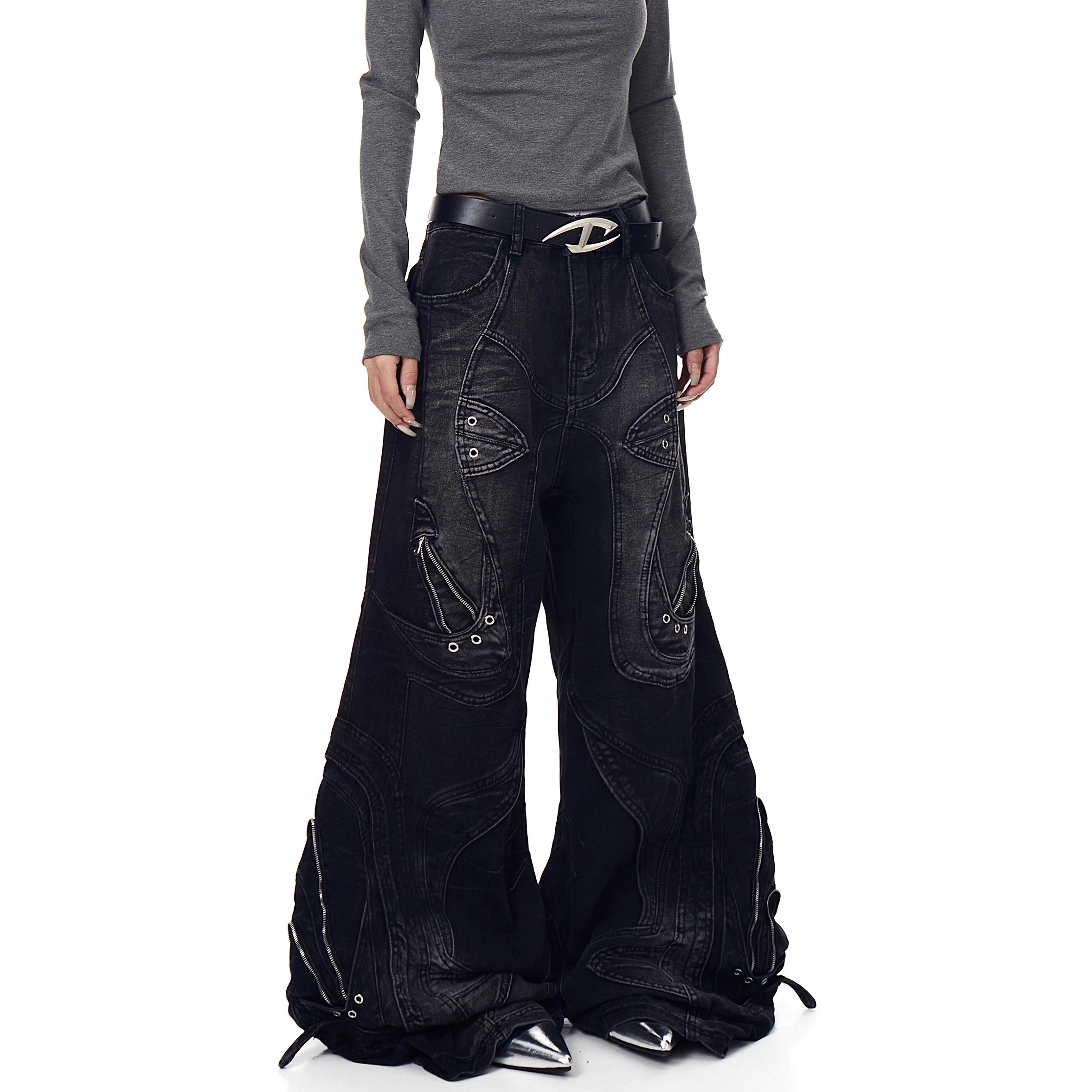 Distressed Deconstruction Wide Flared Jeans BK7021