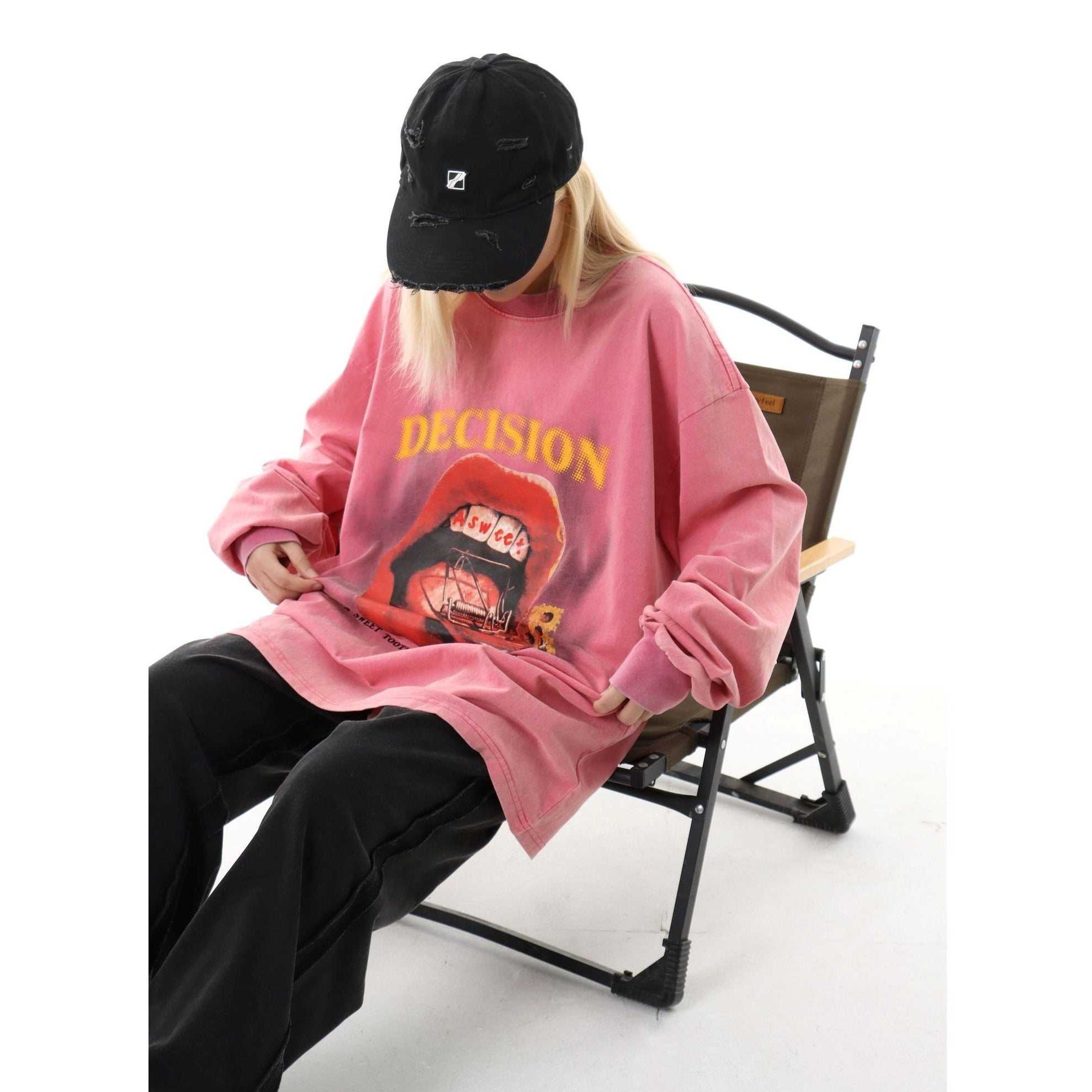 Lip Print Loose Long-Sleeve T-shirt MW10245