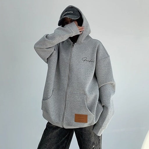 Back Letter Embroidery Hooded Jacket OS2051