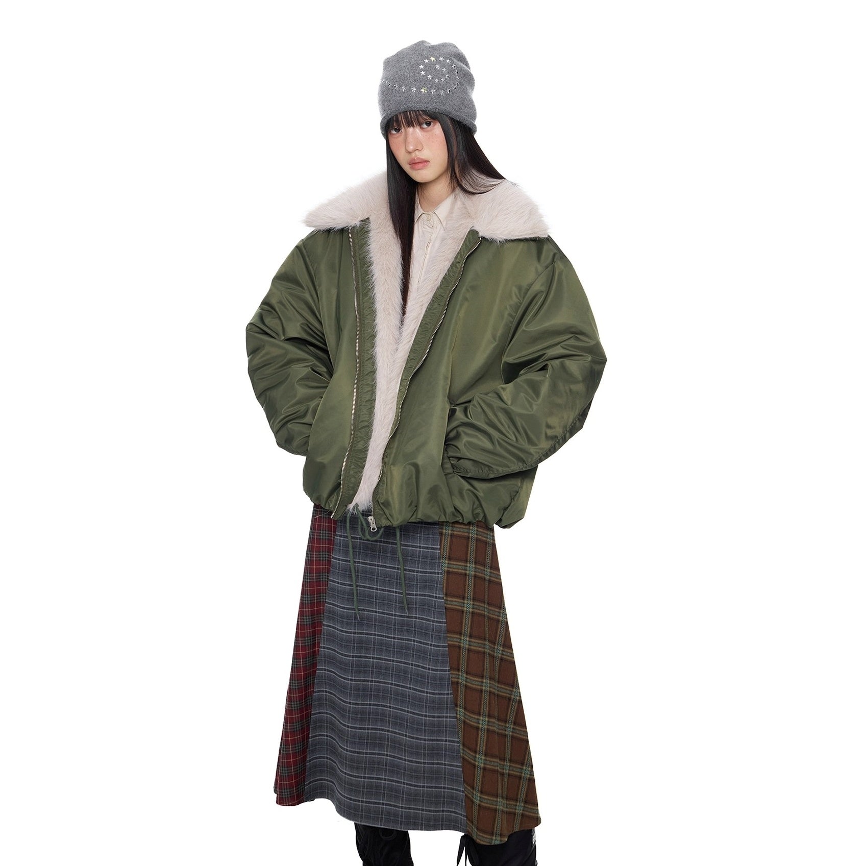 Fluffy Contrast Big Lapel Jacket EZ281