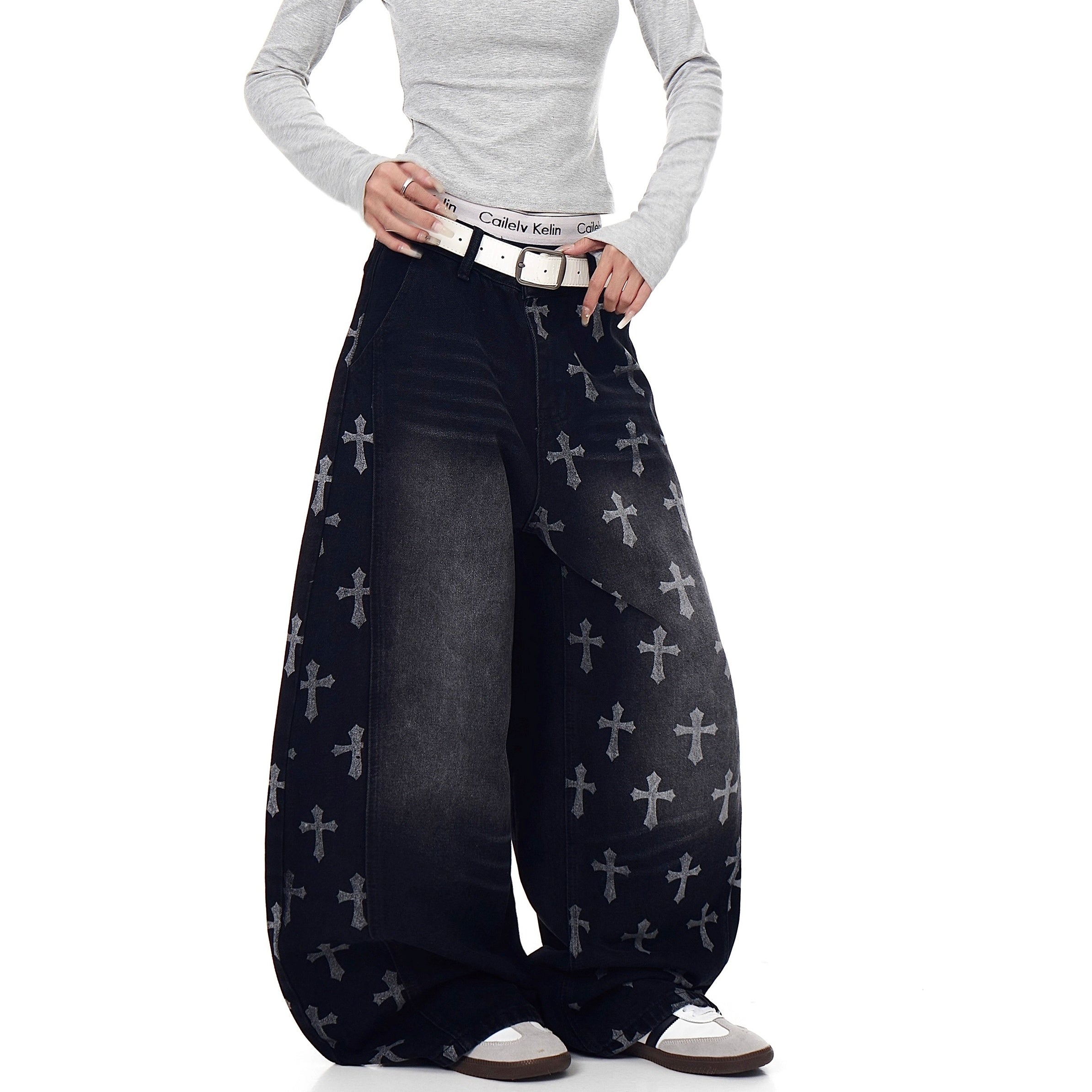 Vintage Cross Print Scimitar Jeans BK7032