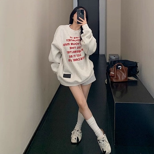 Flocked Print Relaxed Crew Neck Sweat OS2035