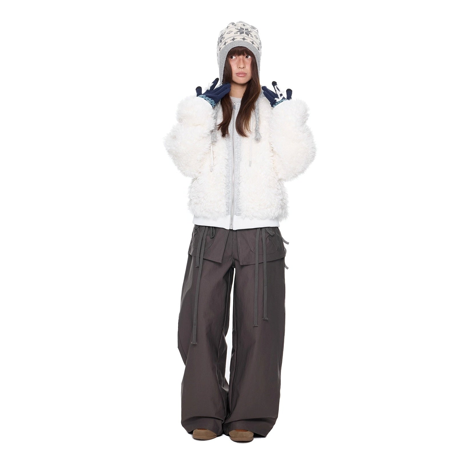Sweat Hood Patchwork Imitation Fur Parka EZ266