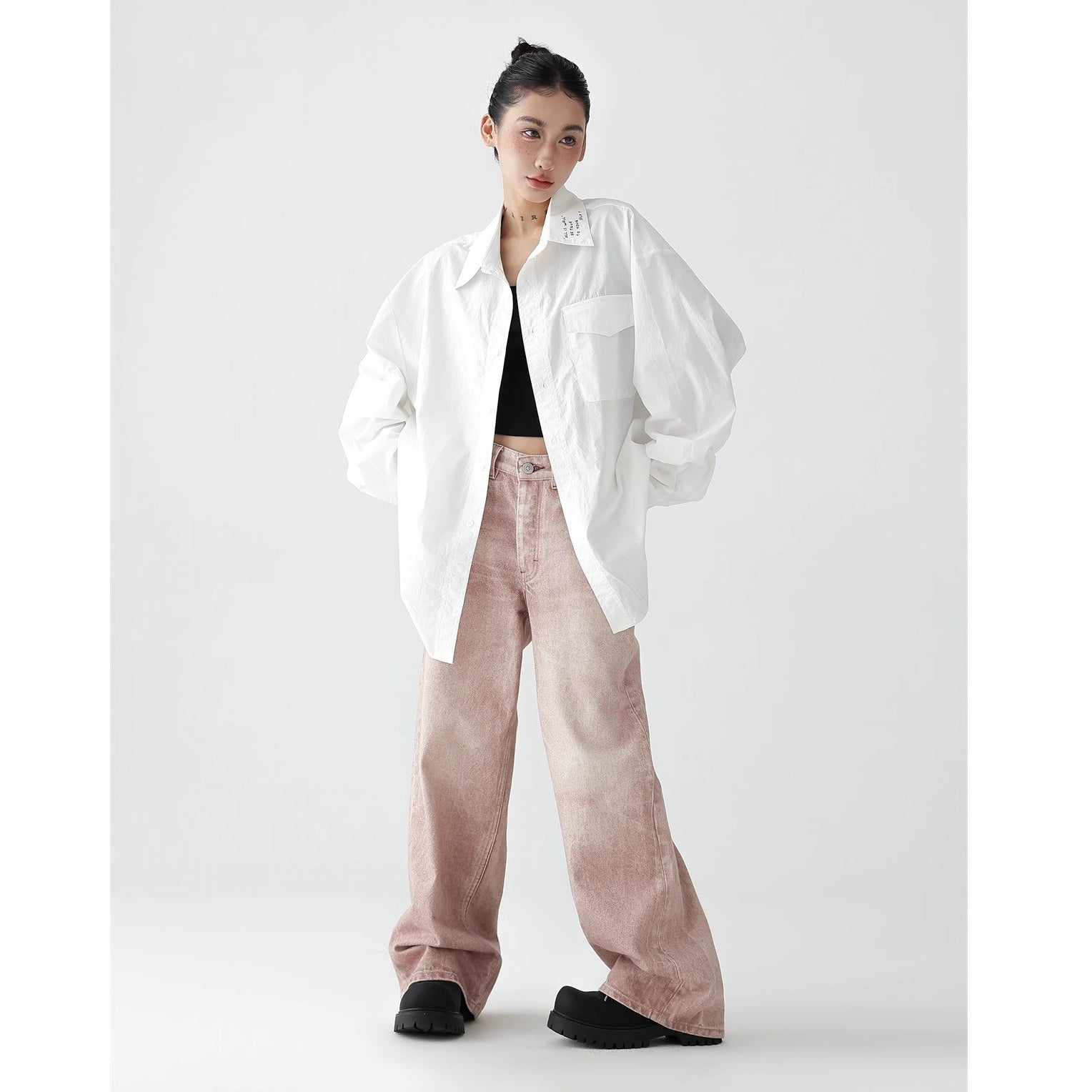 Loose Straight Gradient Pink Washed Jeans AC7119