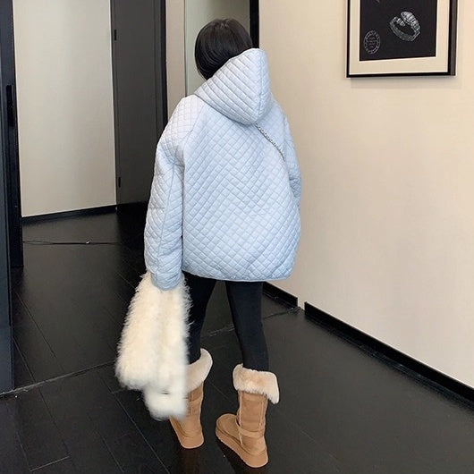 Diamond Lattice Quilting Light Hooded Down Jacket OS2076