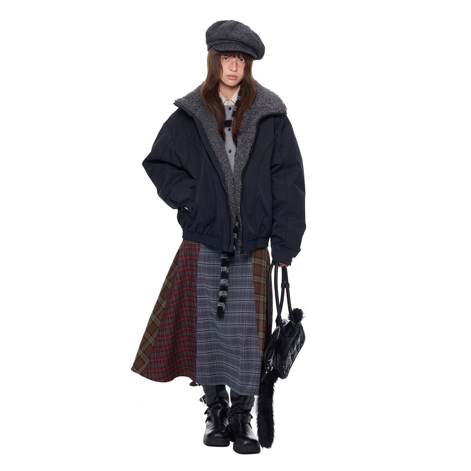 Furry Zip Simple Down Jacket EZ293