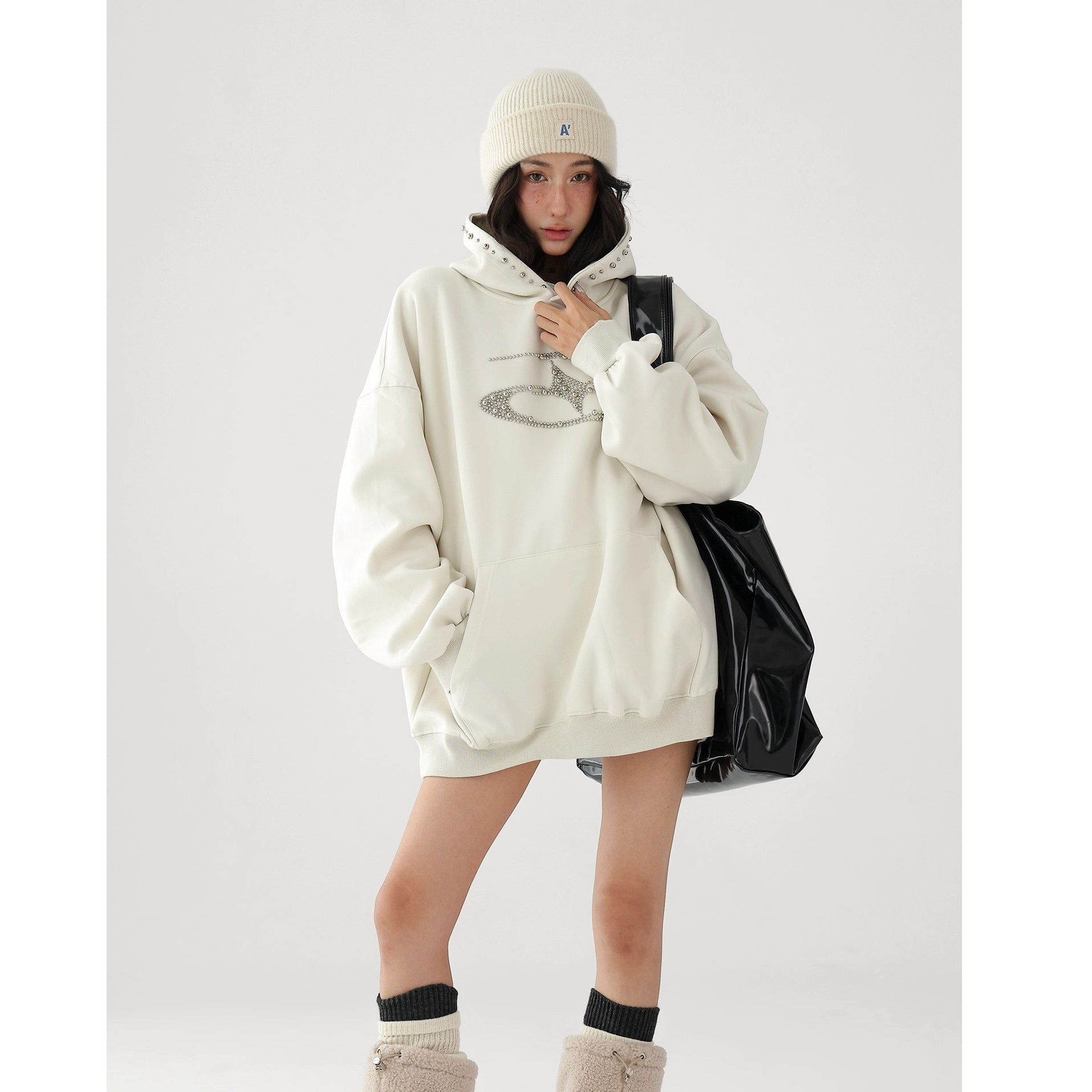 Bead Stitch Loose Sweat Hoodie AC7015