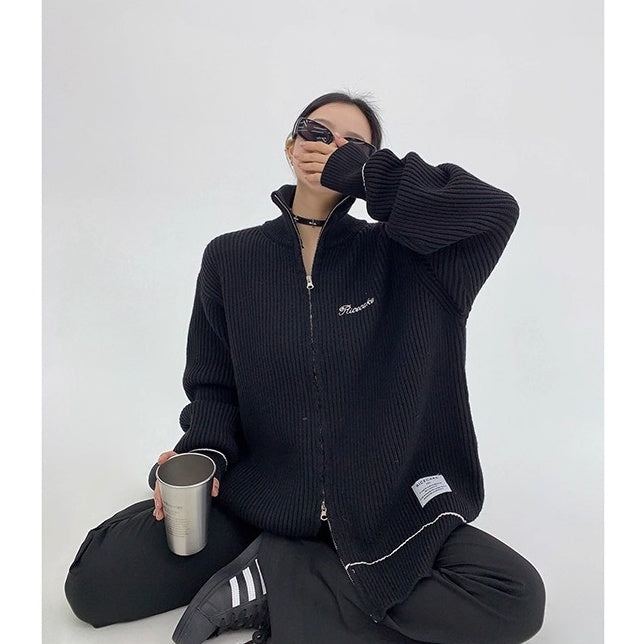 Front And Back Zipperd Knitted Jacket MW10290