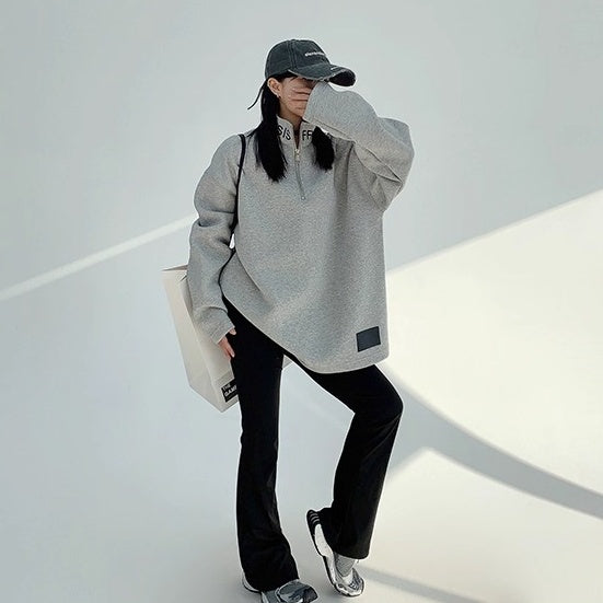 Embroidered Stand Collar Half-Zip Sweat OS2053