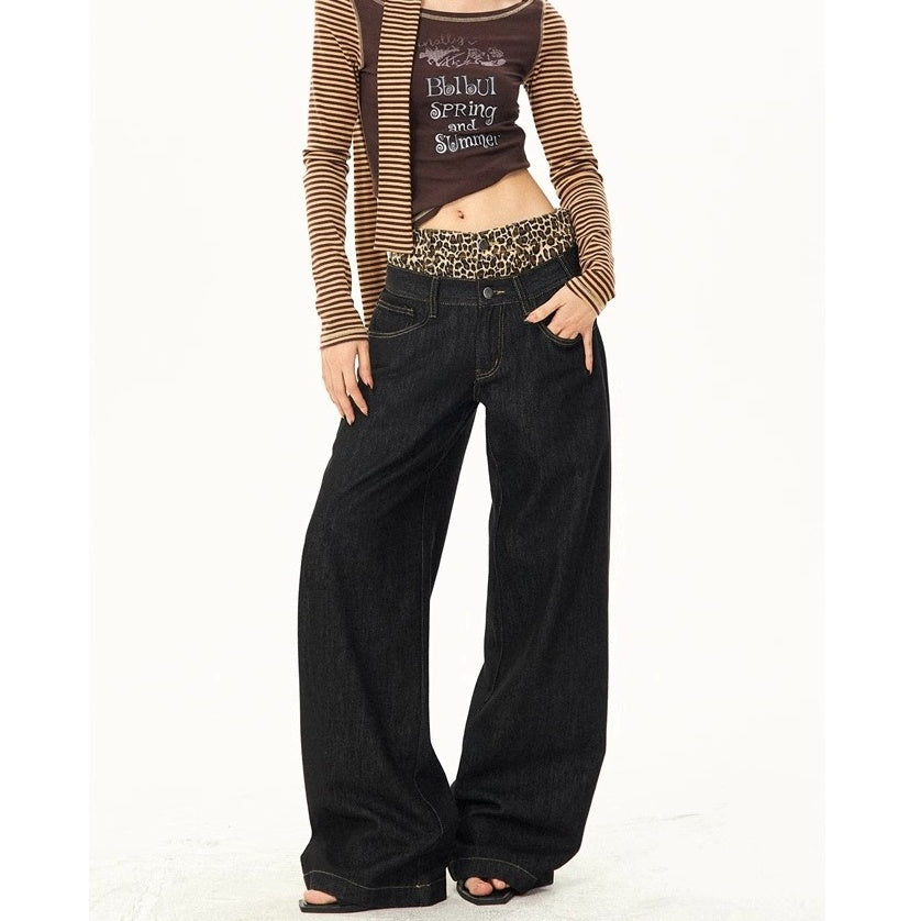 Leopard Print Double-Waist Loose Jeans MW10166