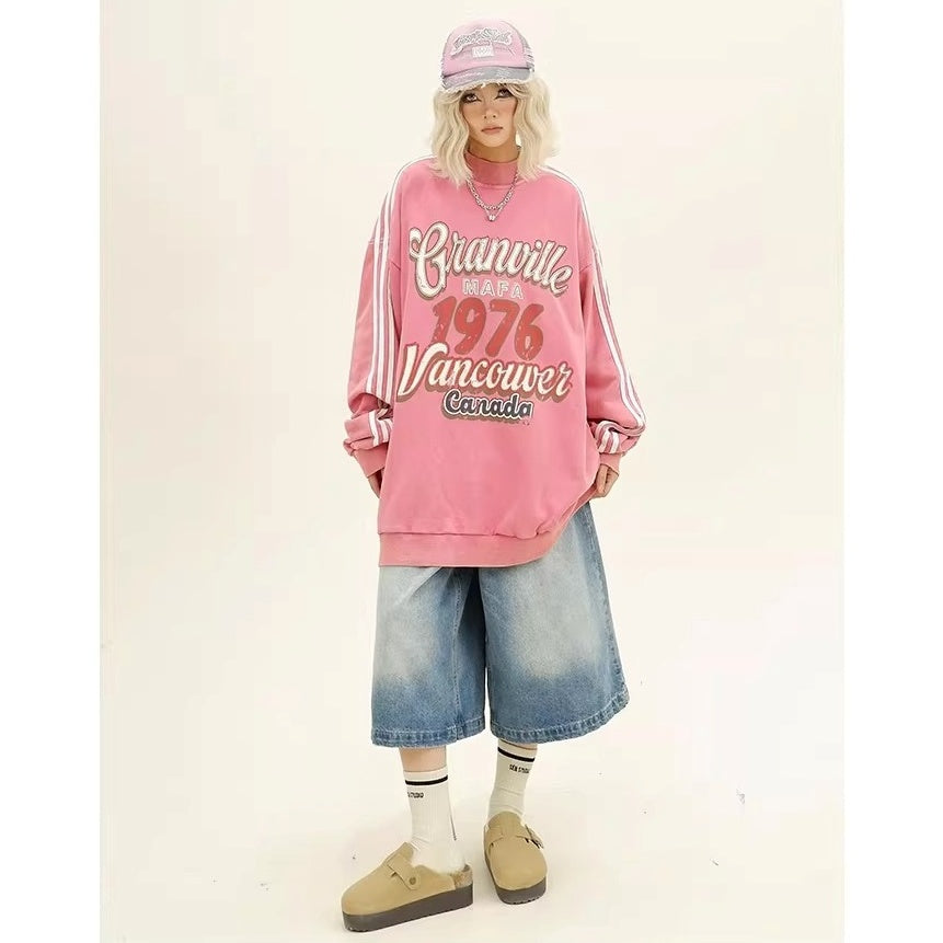 Three-bar Distressed Letter Print Sweat MW10382