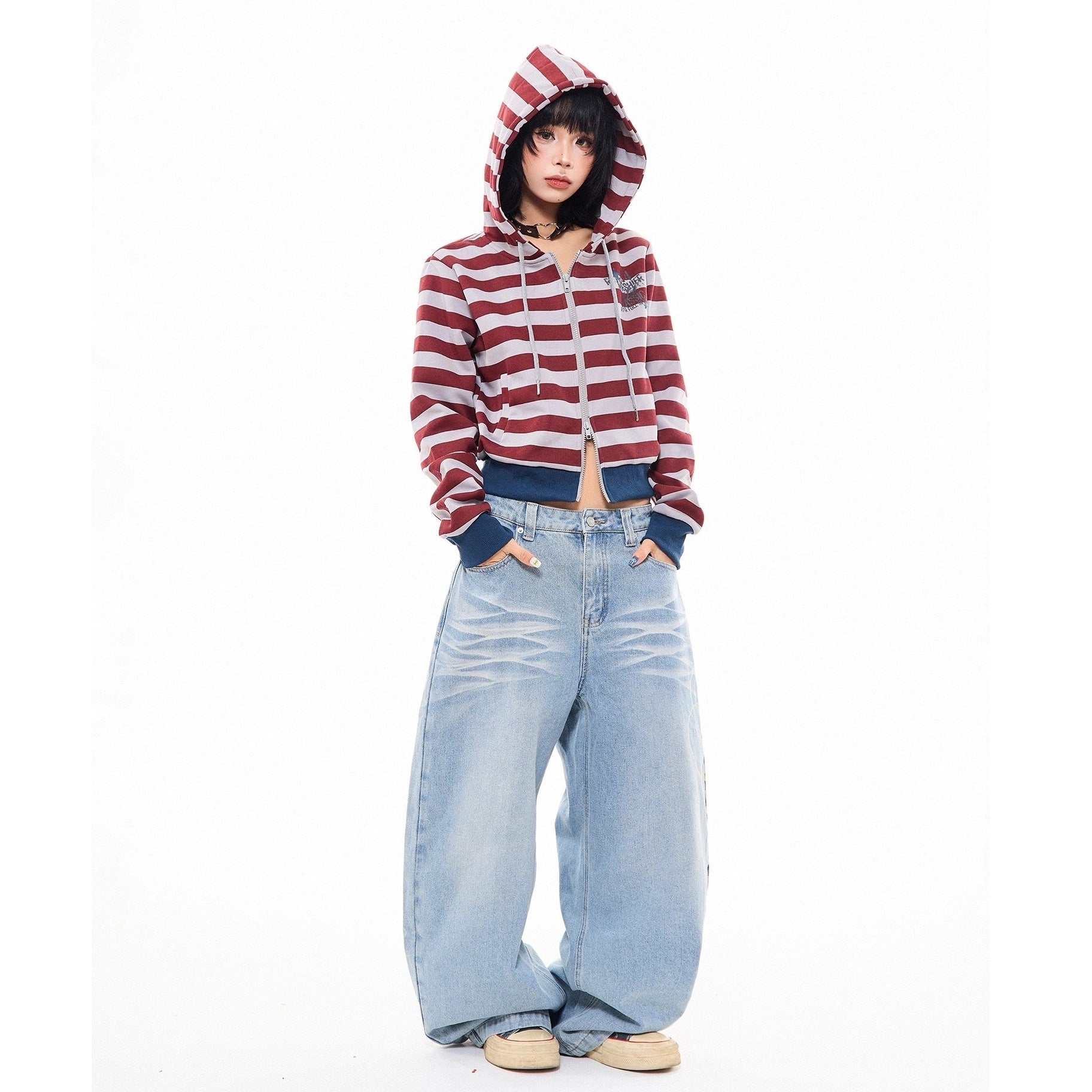 Side Print Washed Cat Whiskers Curve Jeans MW10259