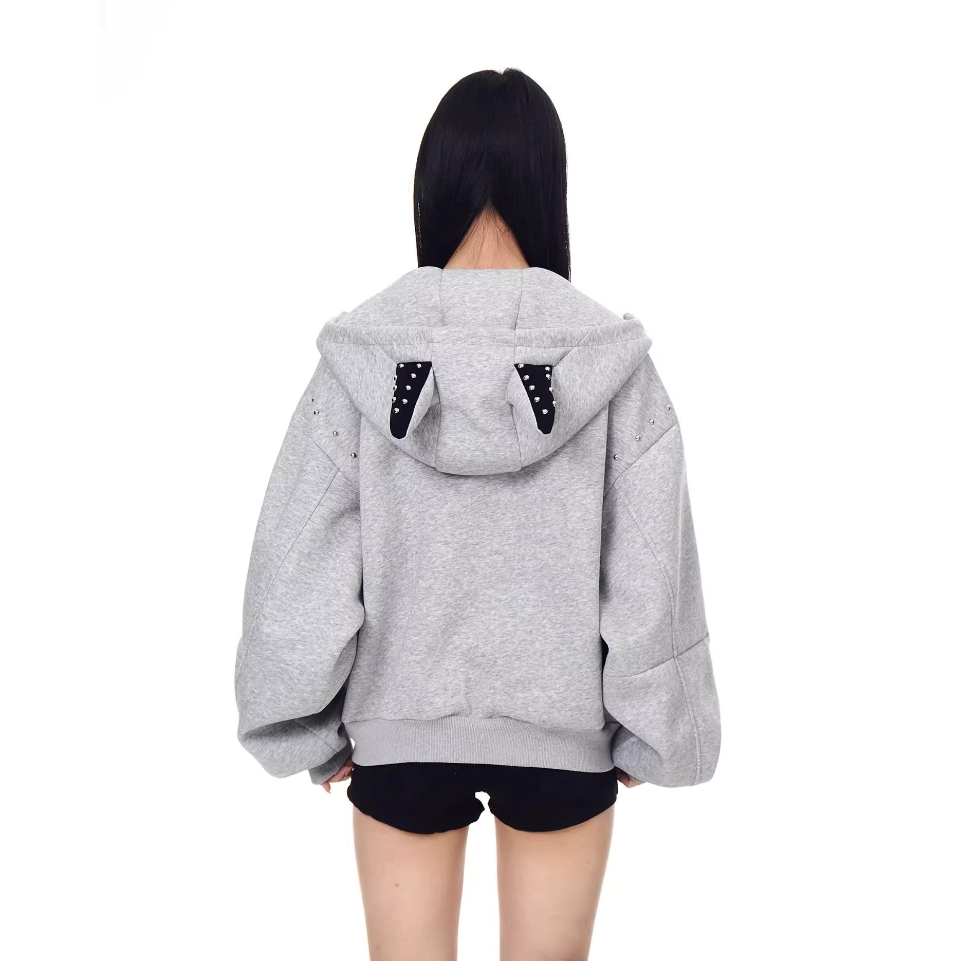 Doberman Pinscher Ears Rivet Hooded Jacket BK7024