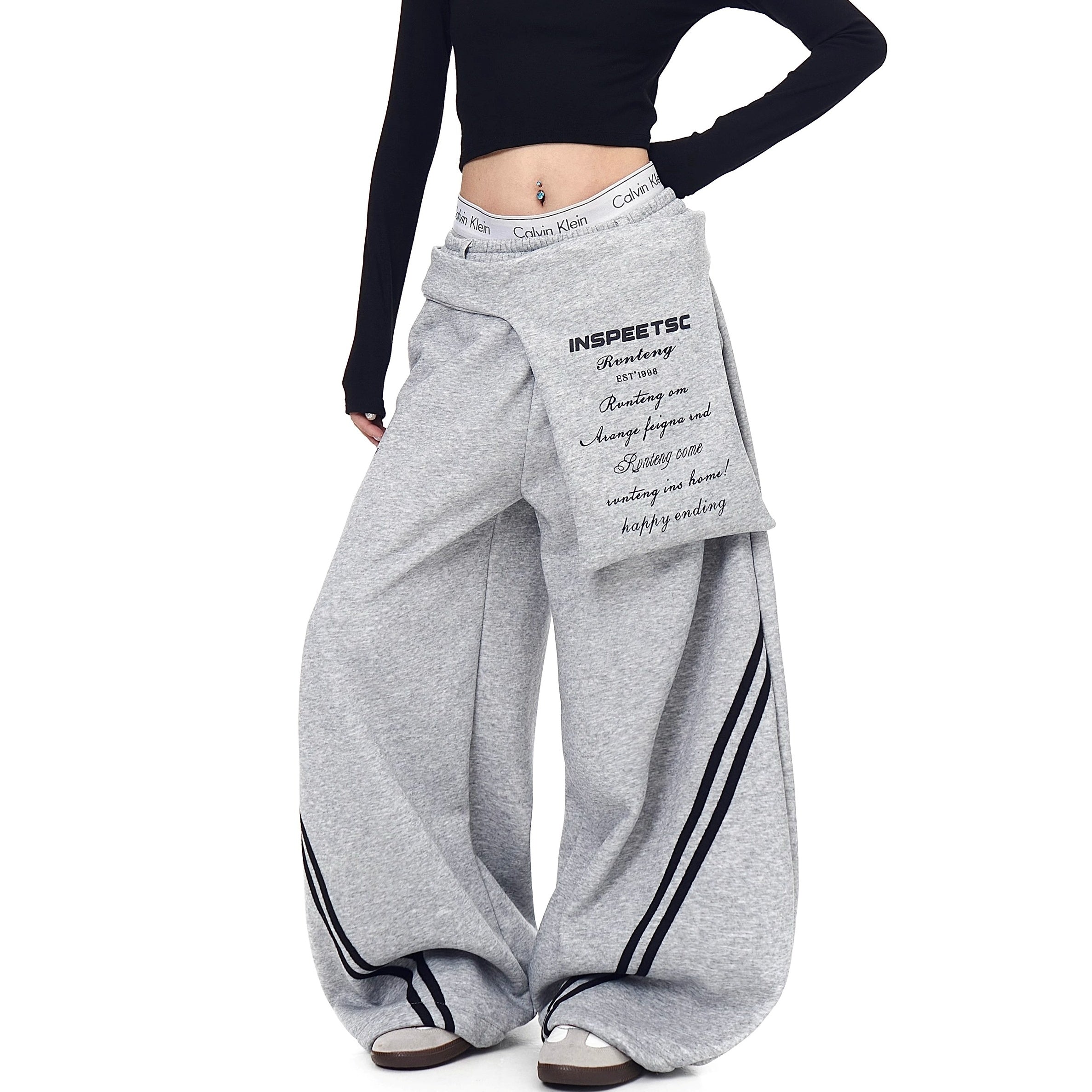 Waist Layered Design Curve Sweat Pants BK7062