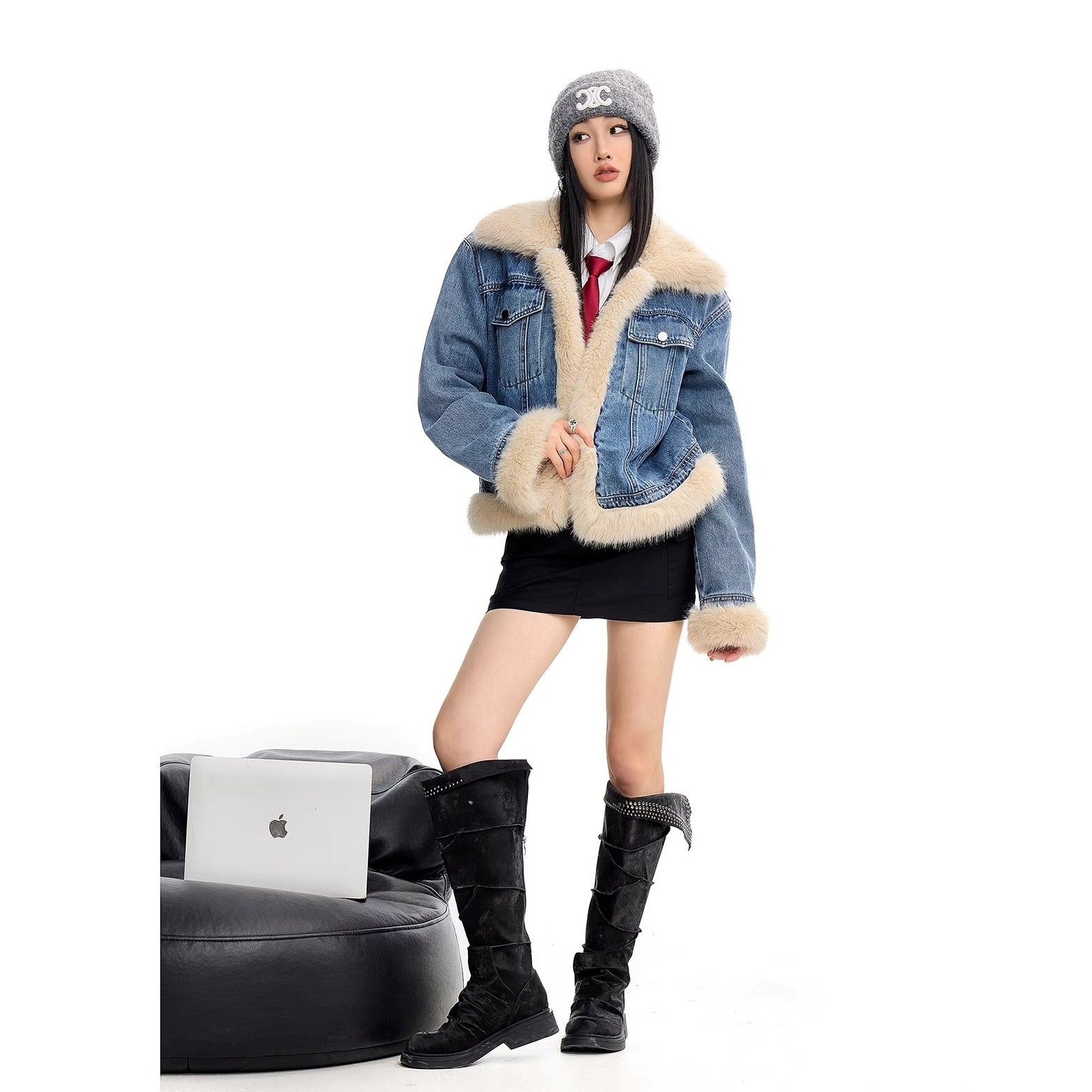 Fur Collar Denim Jacket IC9121