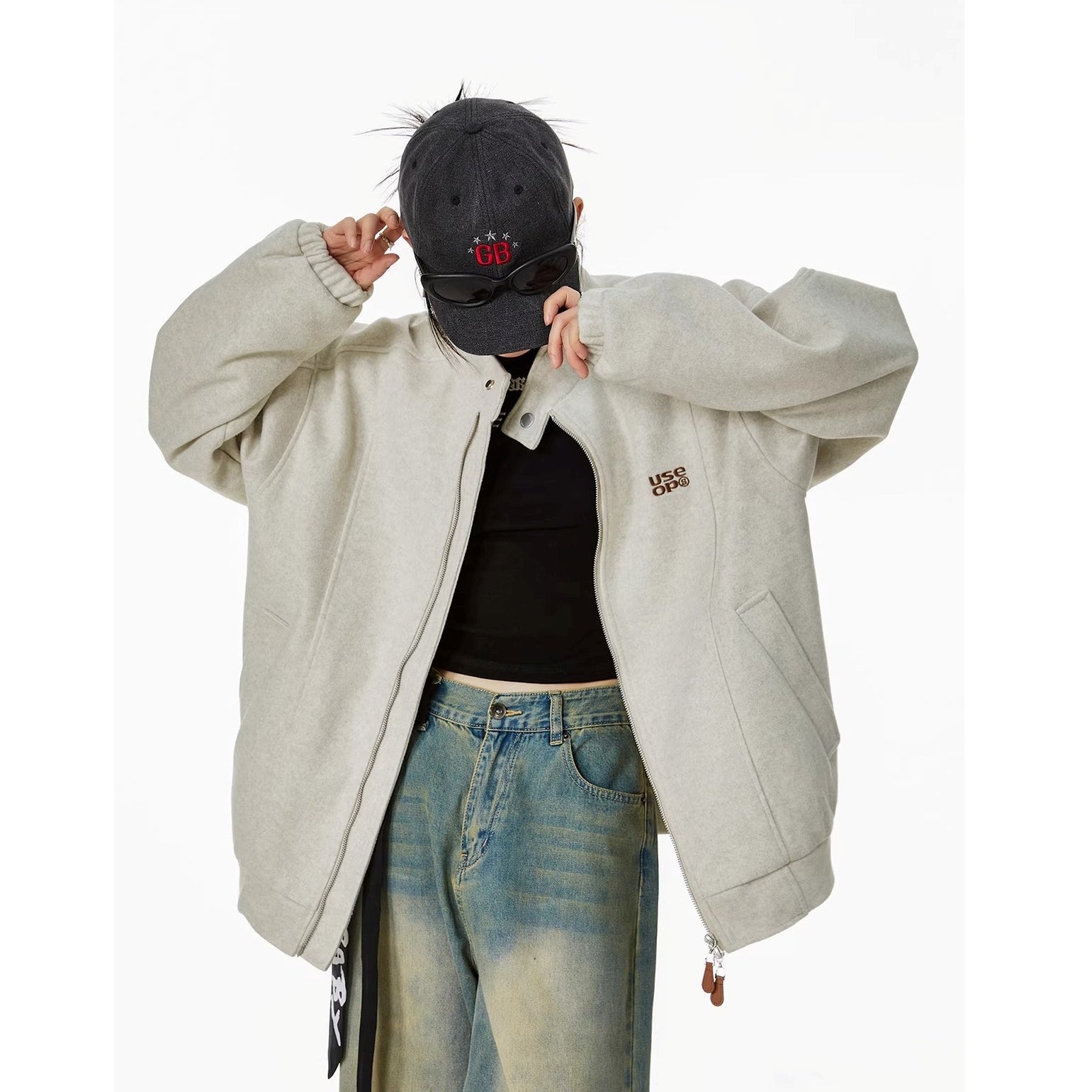 Embroidered Stand Collar Zip Jacket IC9119
