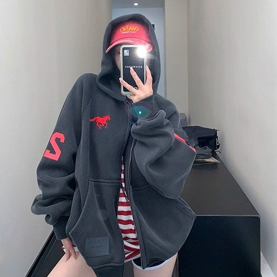 Numbering Loose Raglan Hooded Jacket OS2044
