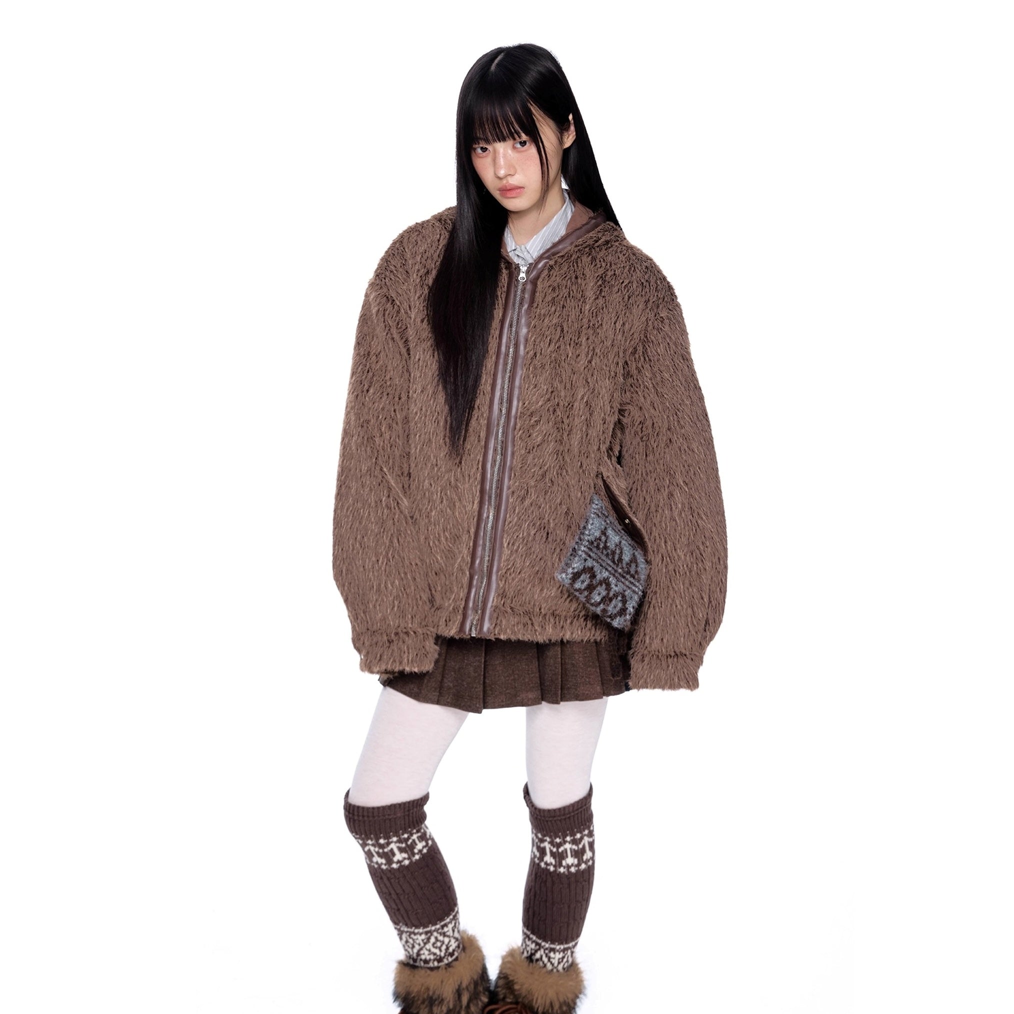 Loose Shaggy Fur Warm Hooded Jacket MY29