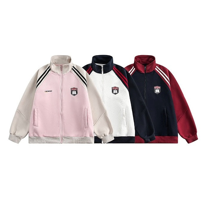 Stand-Collar Raglan Color-blocked Sweat Jacket CA7010