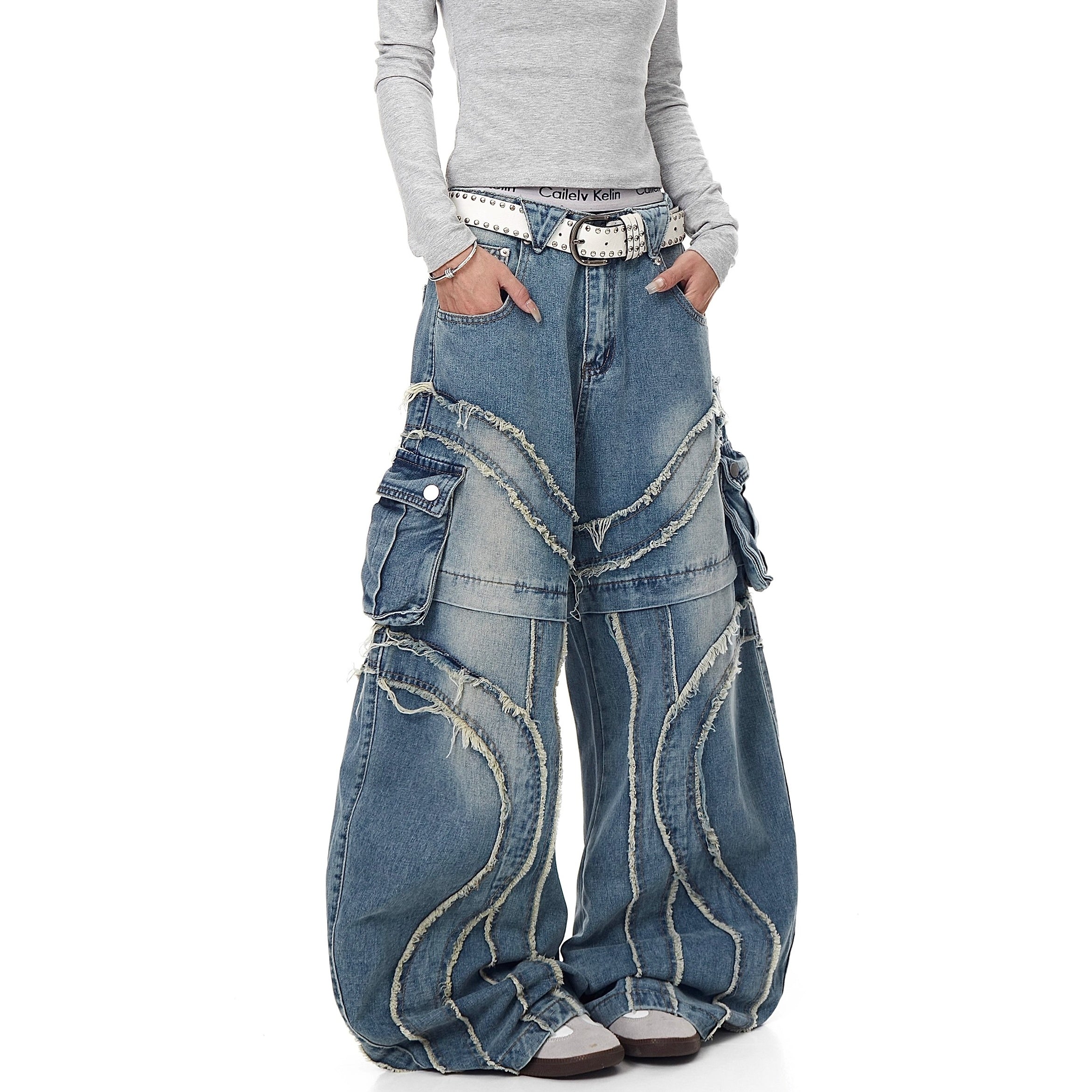 Raw Edge Switching Cargo Curve Jeans BK7027