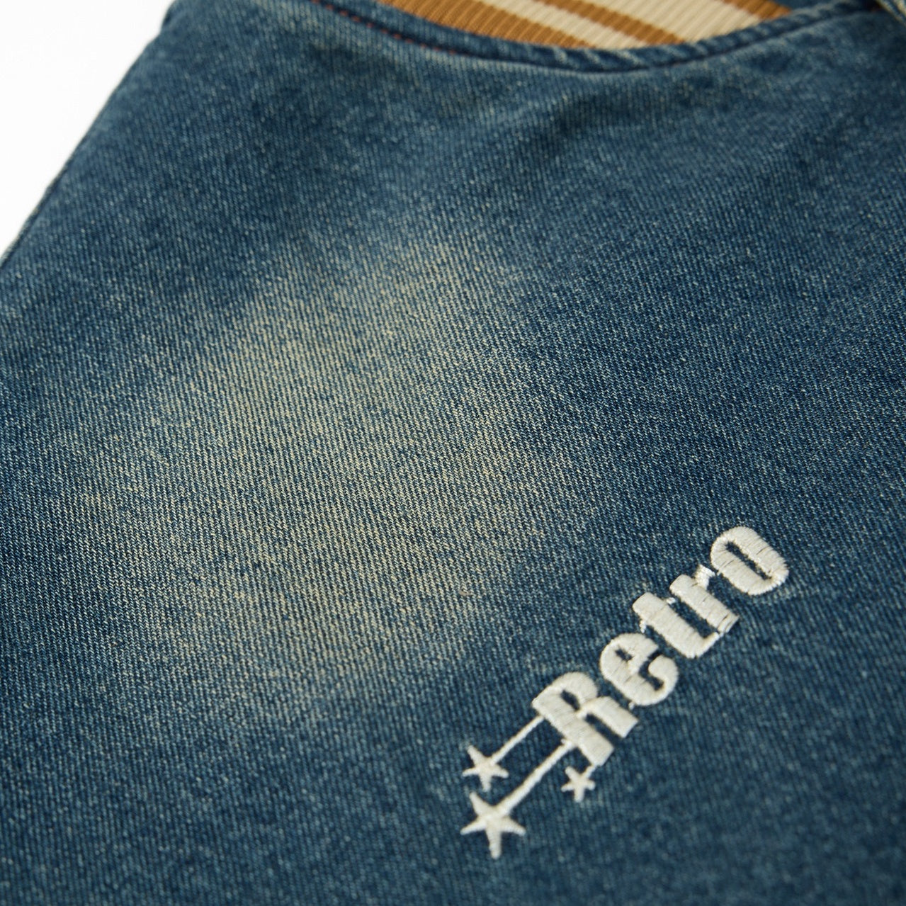 Retro Washed Embroidered Denim Baseball Jacket MW10303