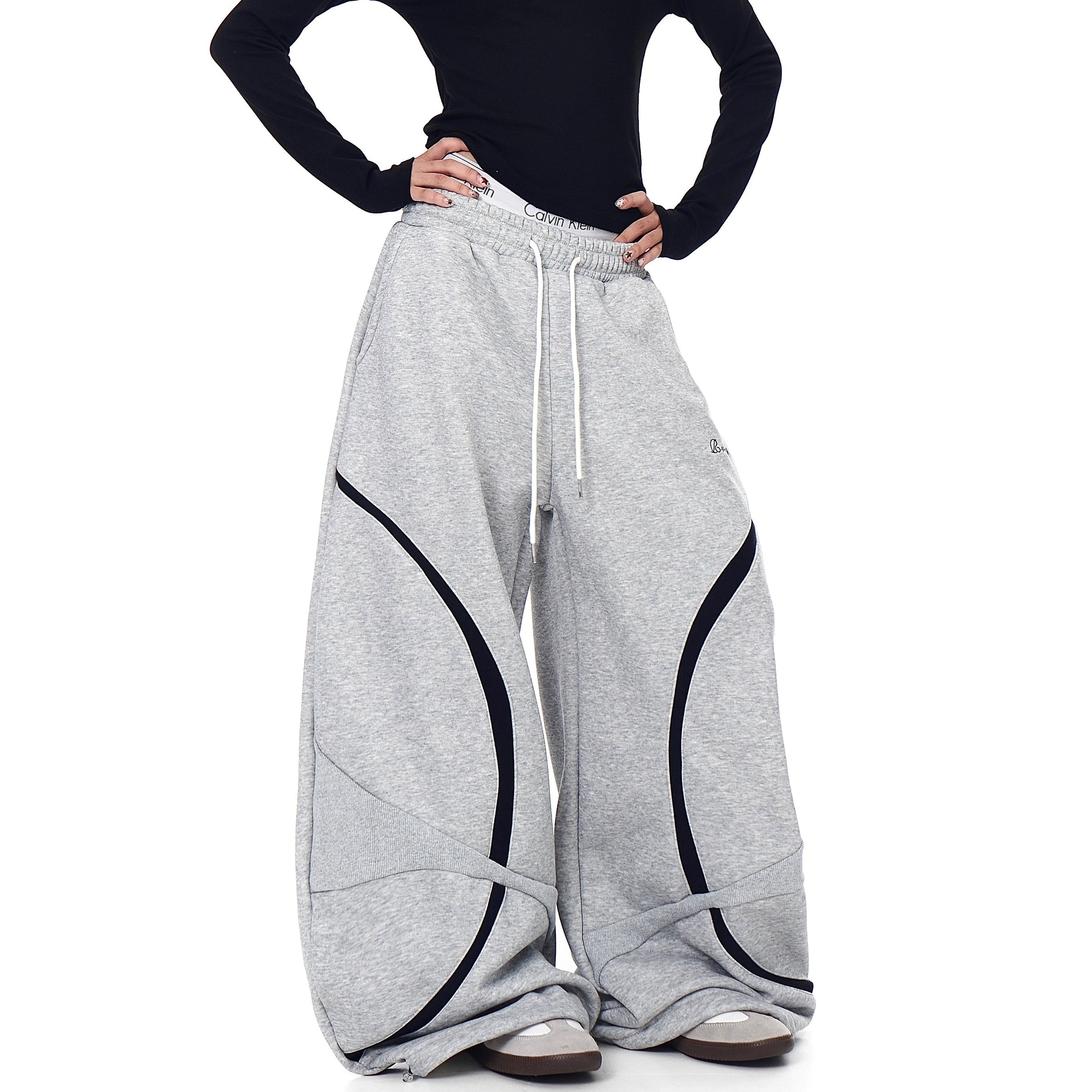 Contrast Geometry Stitching Design Curve Sweat Pants BK7059