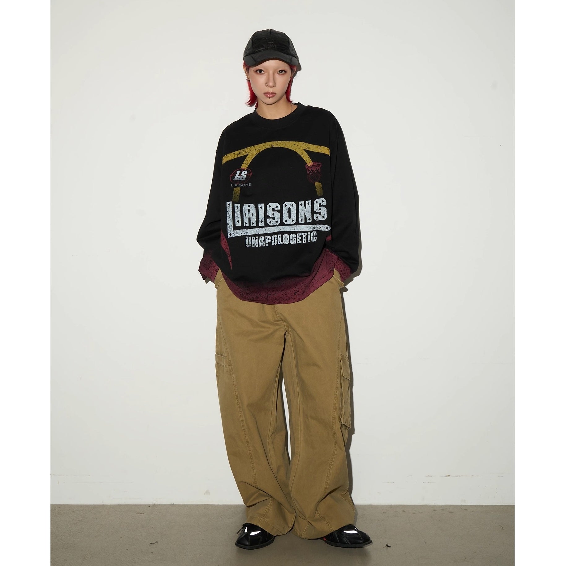 Gradient Washed Letter Print Long T-shirt MN9048