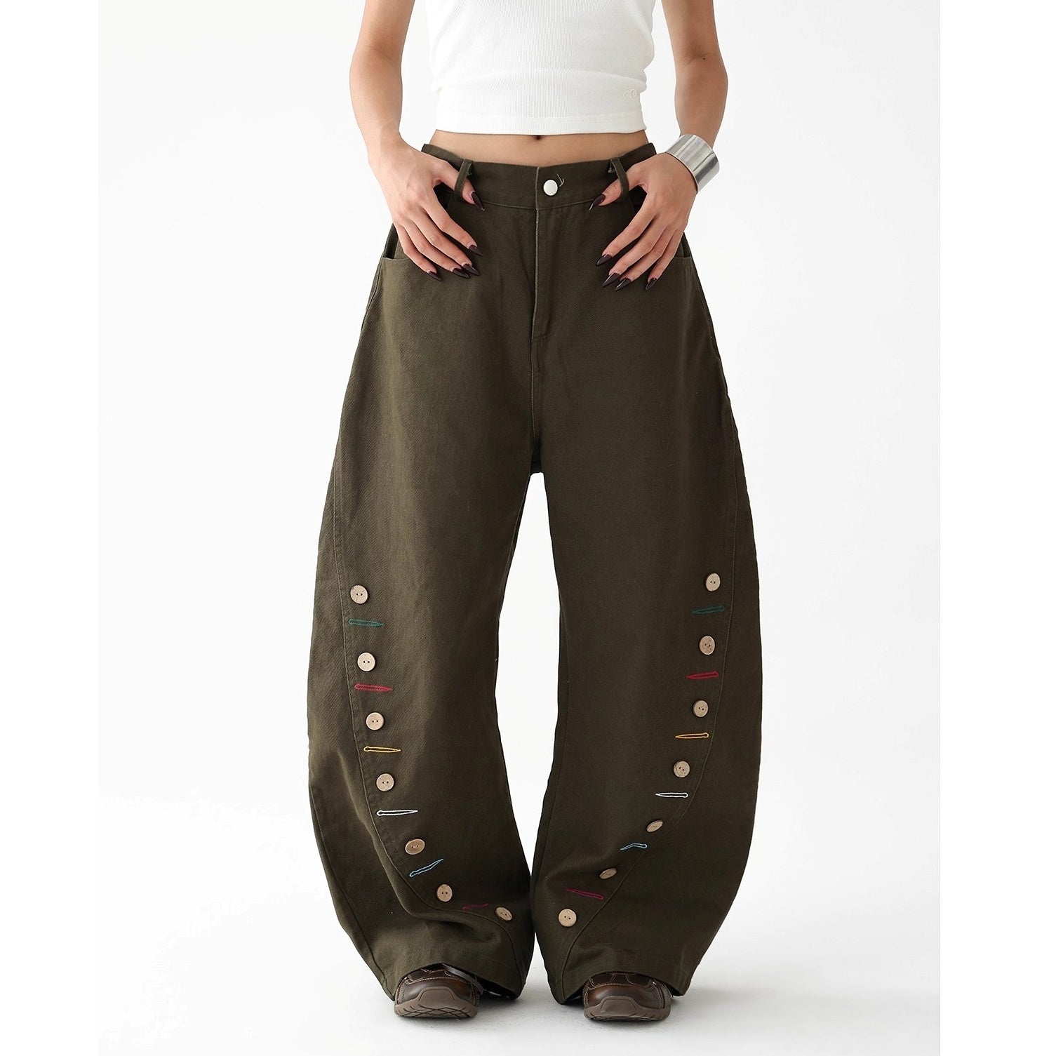 Vintage Button-Embellished Curve Jeans AC7133