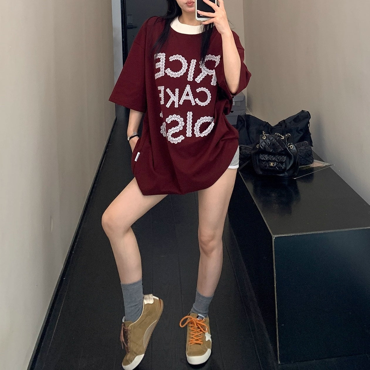 Lace Letter Loose Ringer T-shirt OS2001