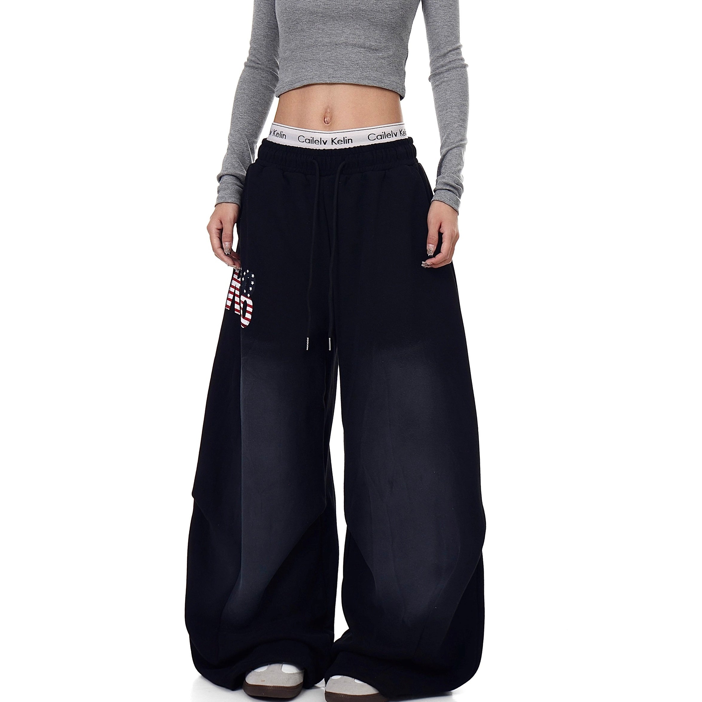 American Letter Print Loose Sweat Pants BK7012