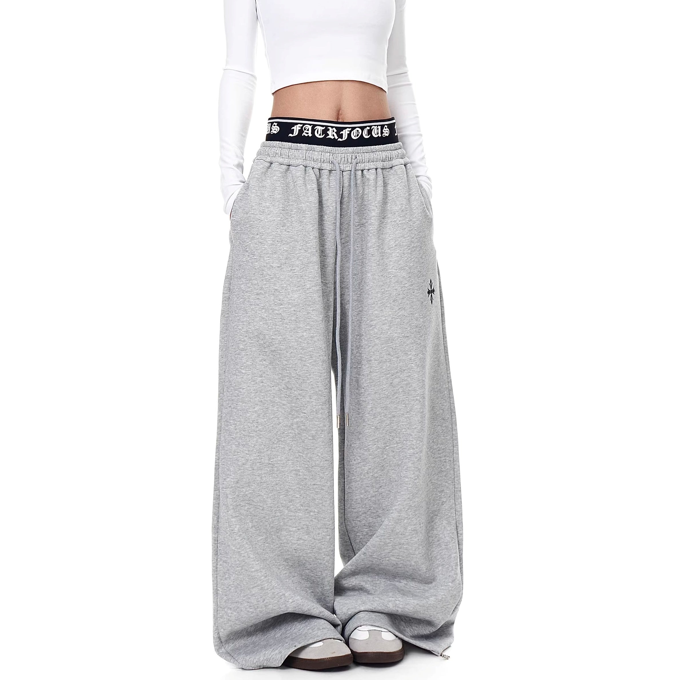 Cross Print Double-Waist Band Sweat Pants MW10389