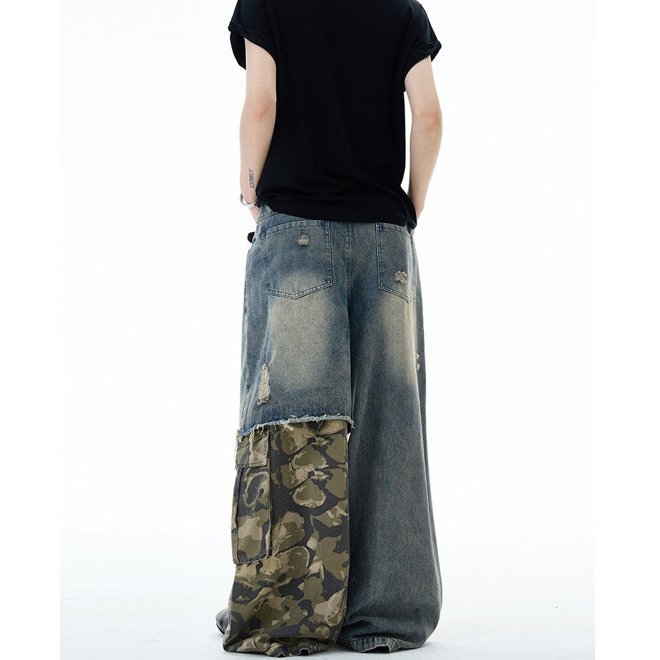 Camouflage Patchwork Loose Ripped Jeans MW10322