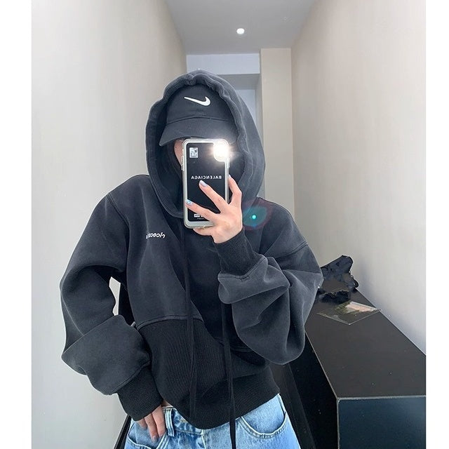Washed Distressed Cropped Hoodie OS2023