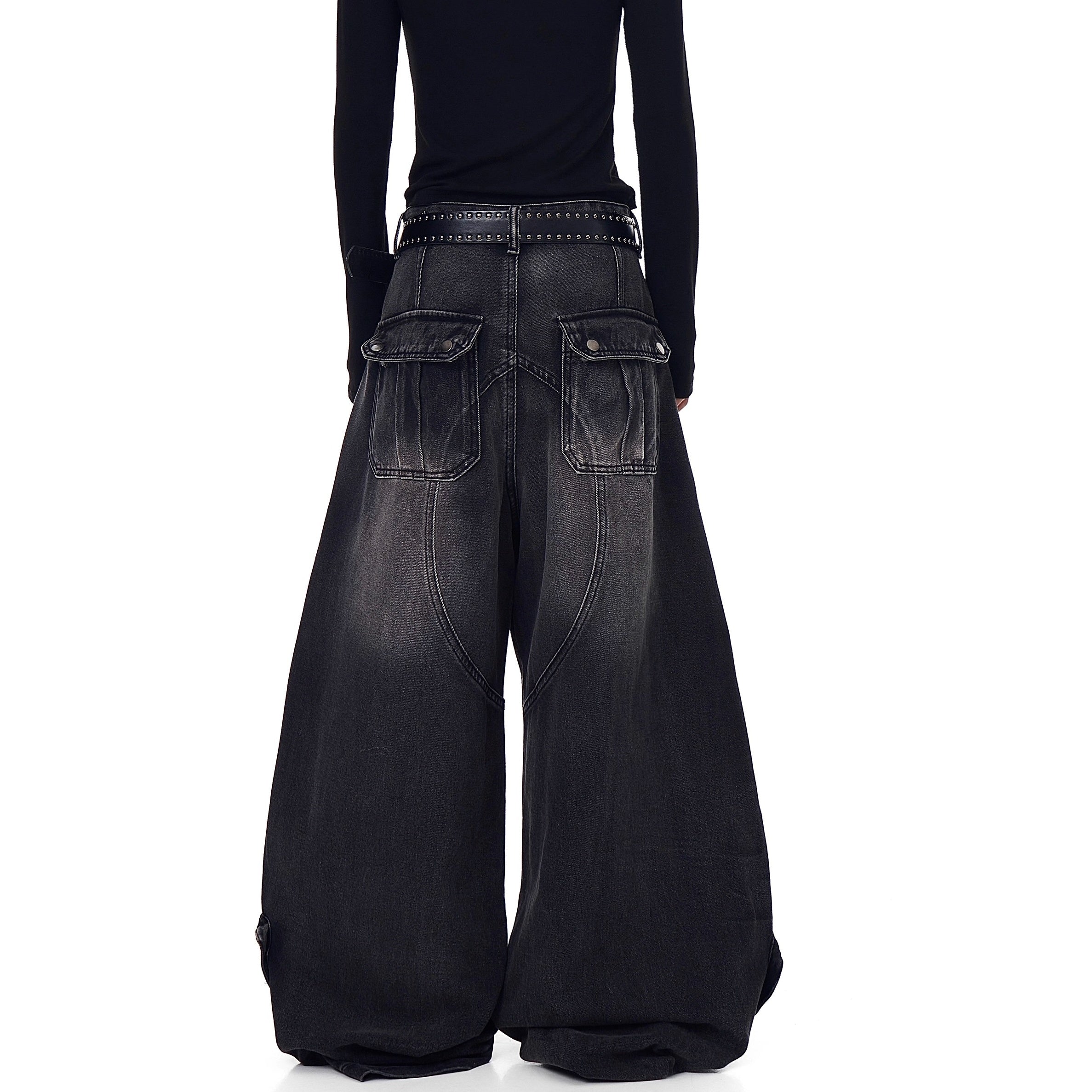 Deconstructed Multi-Pocket Damage Wide Jeans BK7004
