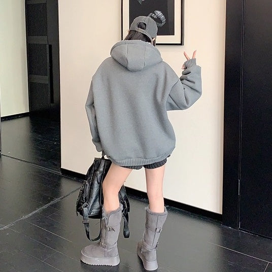 Inner Hairy Thickened Oversize Hooded Jacket OS2065