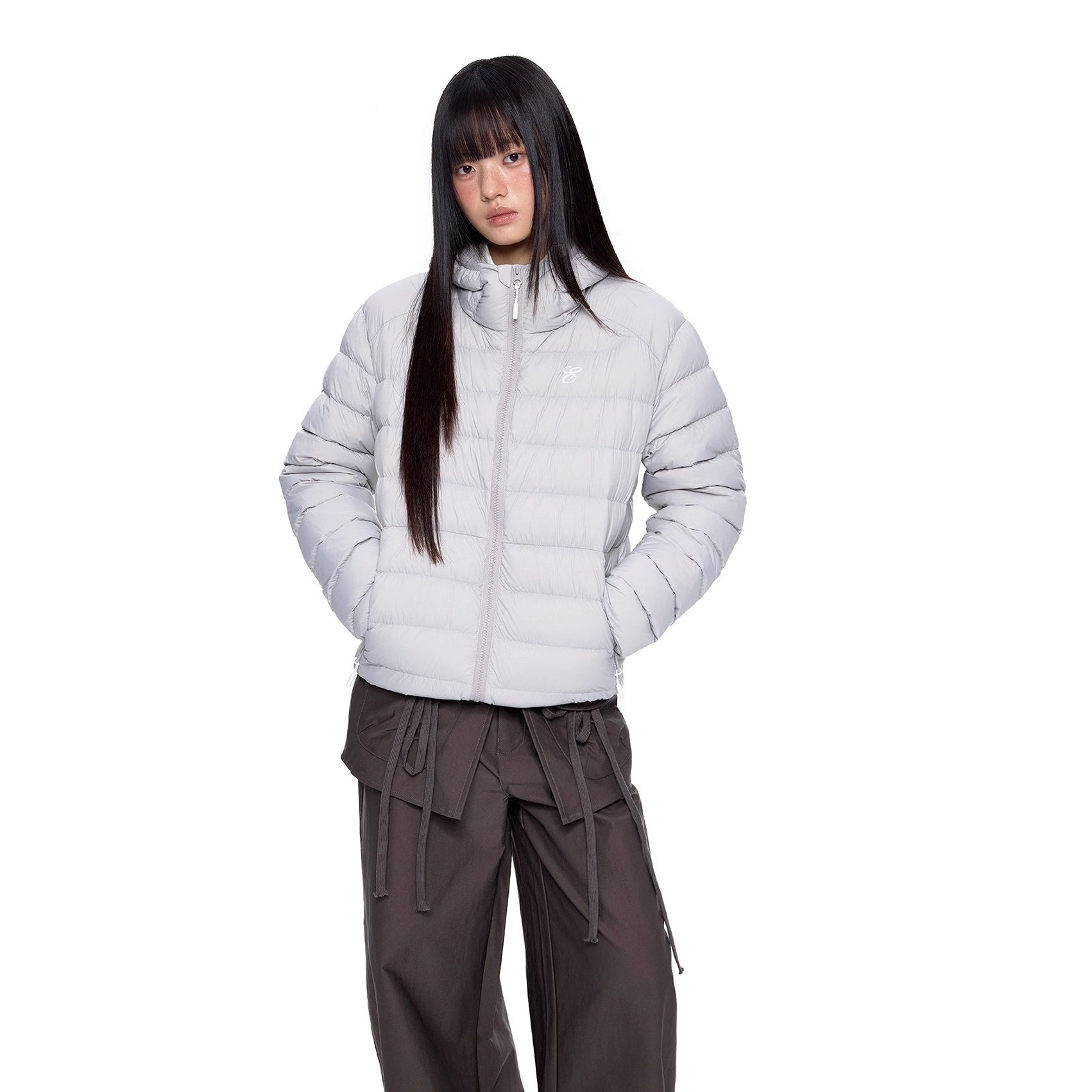 Rib Print Hooded Light Down Jacket EZ247