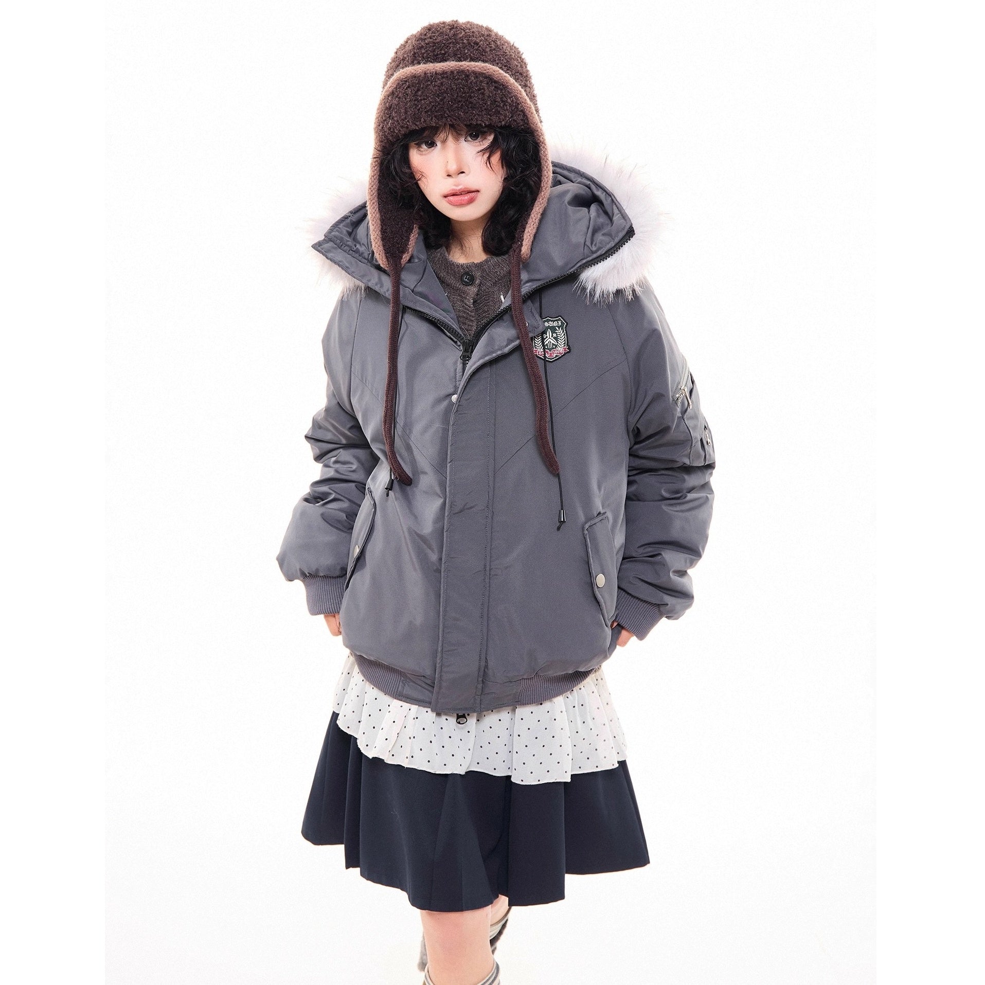Work Style Fur Collar Hooded Jacket MW10295