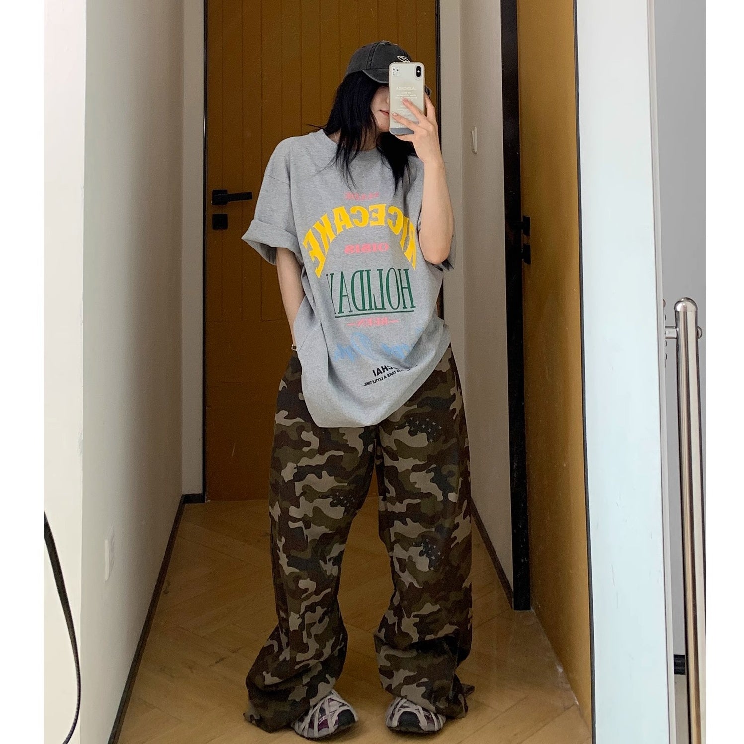 Wash Camouflage Straight Wide-leg Pants MW10154
