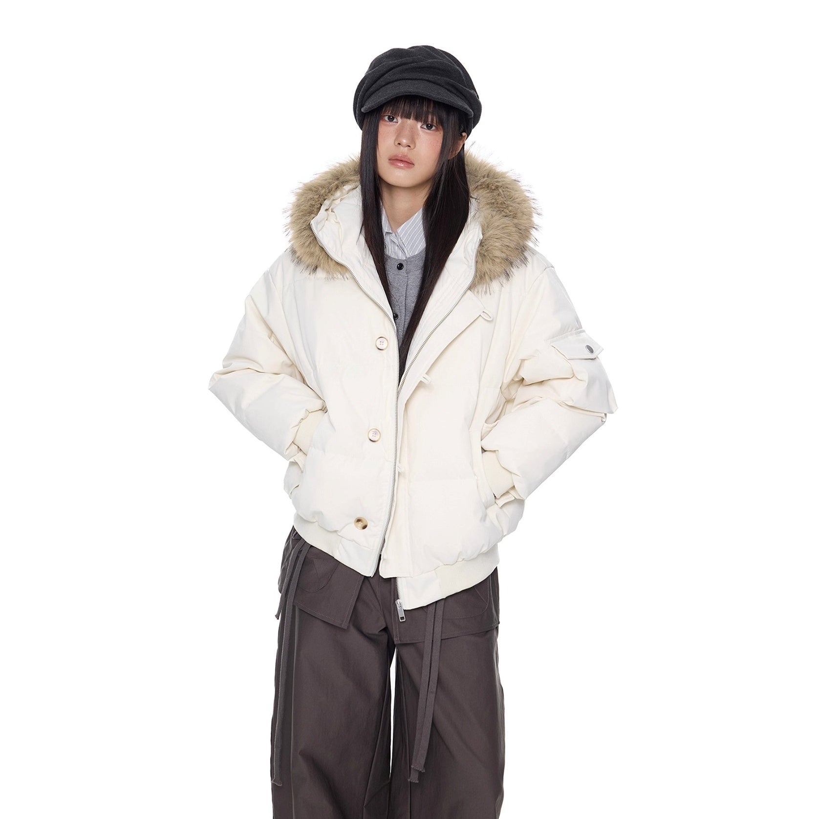 Large Fur Collar Hooded Down Jacket EZ301