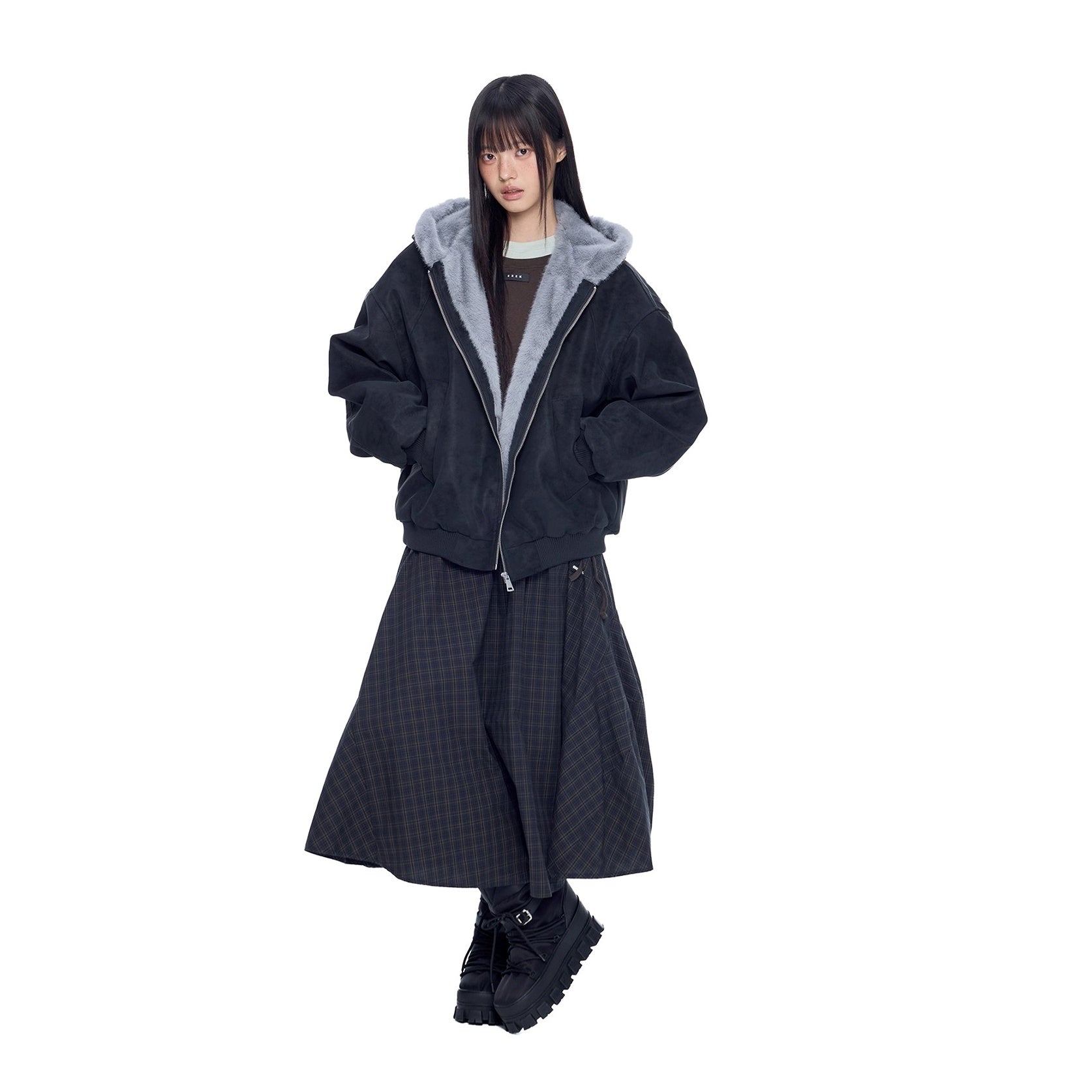 Carving Fur Collar Hooded Zip Jacket EZ300