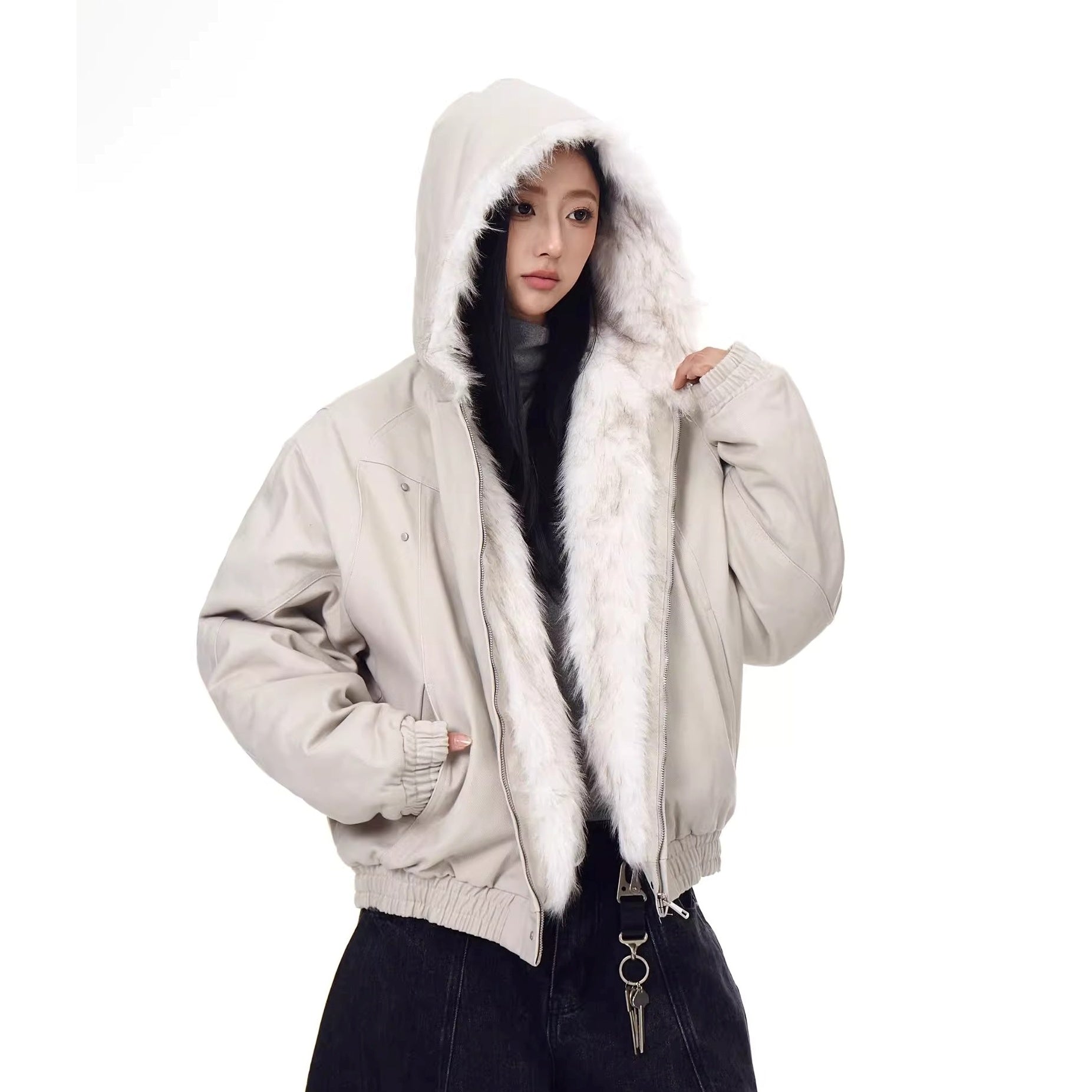 Carving Fur Collar Hooded Jacket BK7051