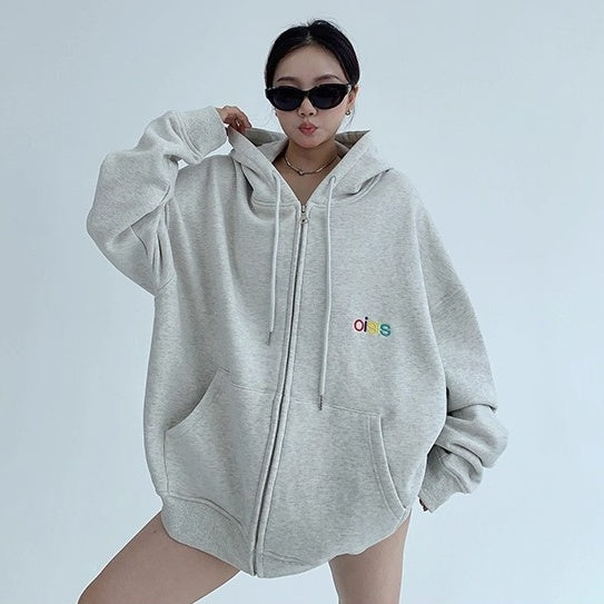 Loose Logo Embroidered Hooded Jacket OS2037
