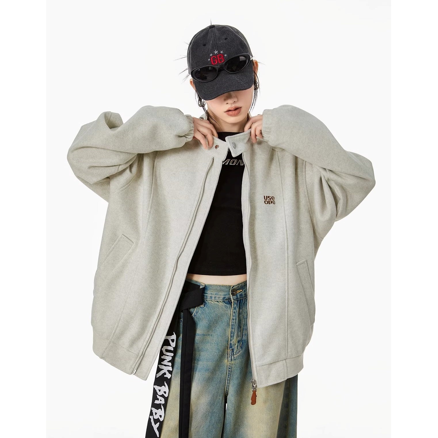 Embroidered Stand Collar Zip Jacket IC9119