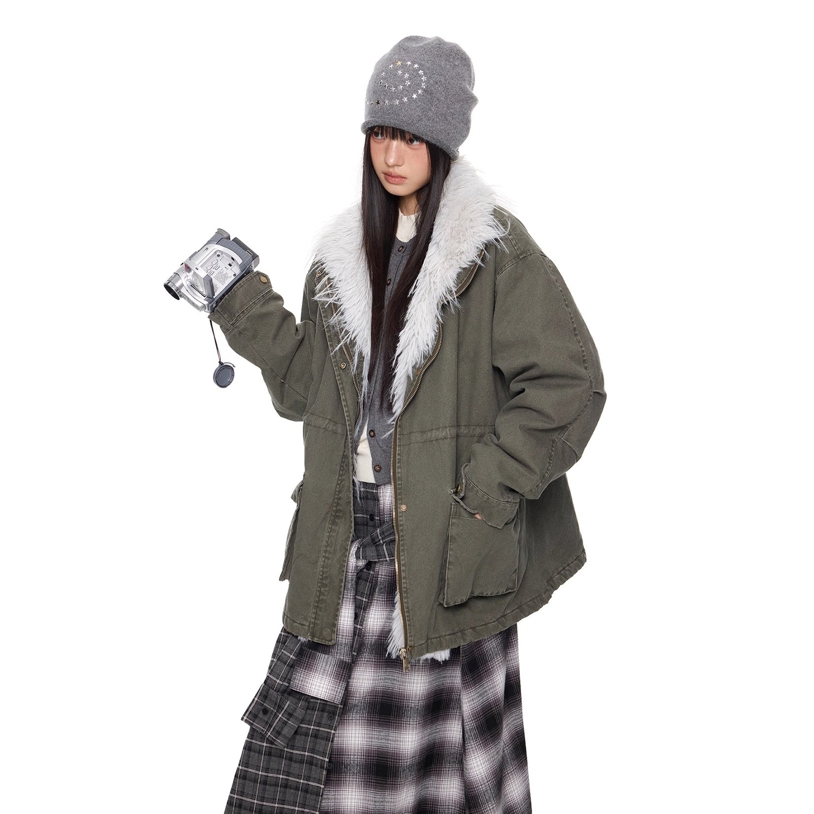 Hairy Stand Collar Washed Work Jacket EZ282